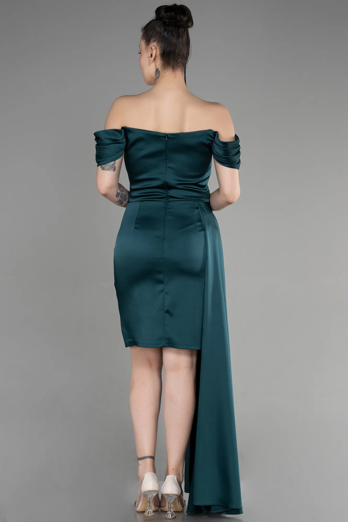 Emerald Green-Short Satin Cocktail Dress ABK1974