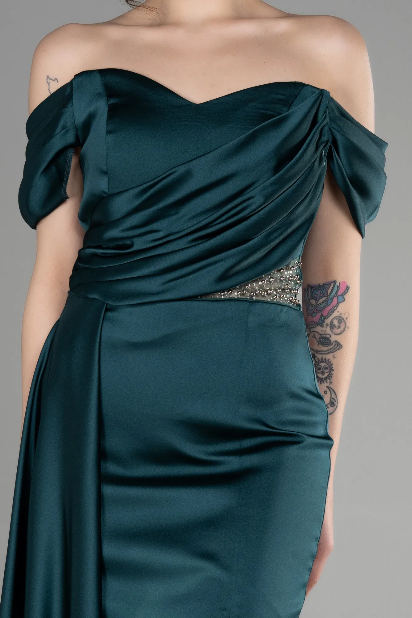 Emerald Green-Short Satin Cocktail Dress ABK1974