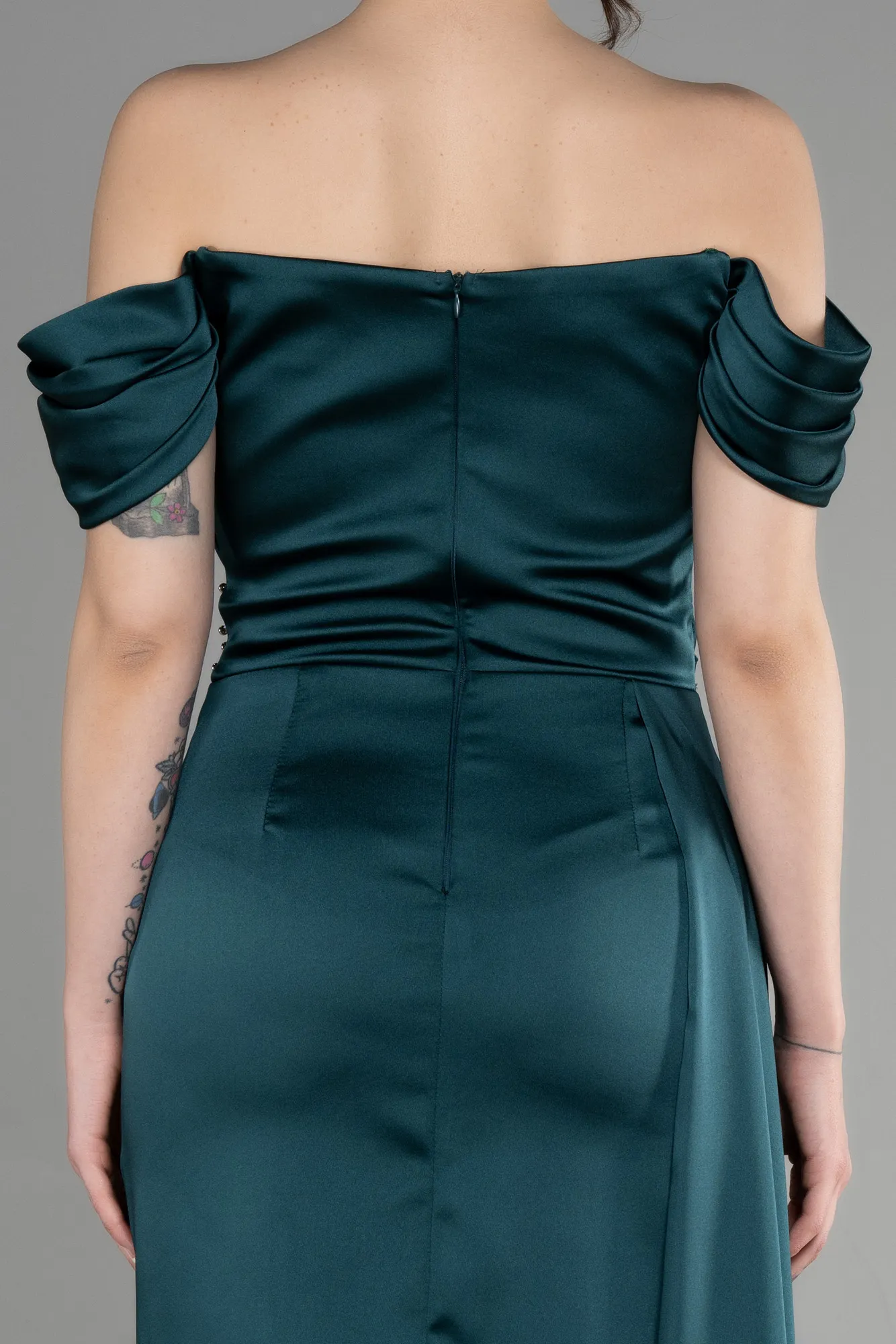 Emerald Green-Short Satin Cocktail Dress ABK1974