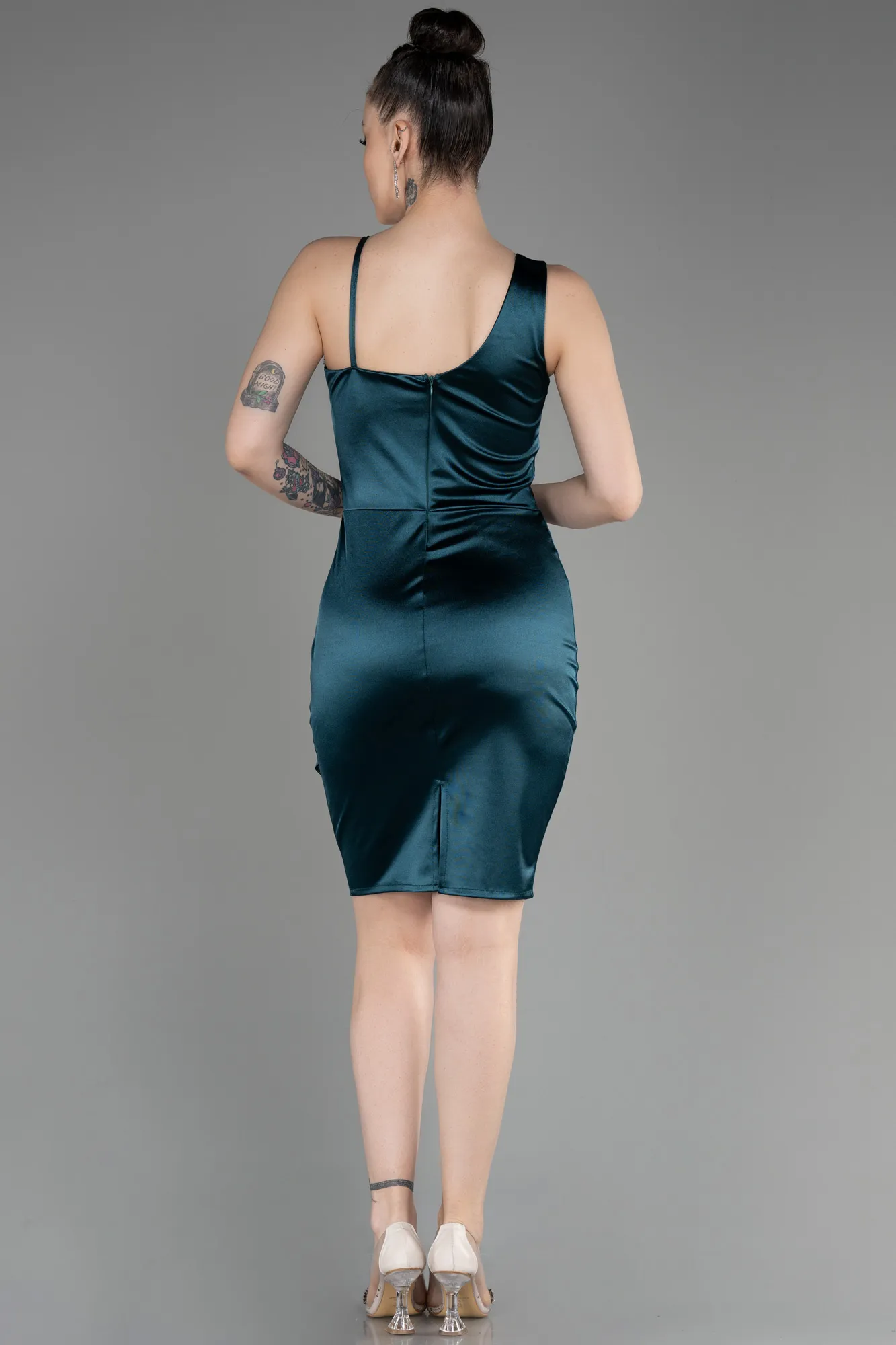 Emerald Green-Short Satin Cocktail Dress ABK2024