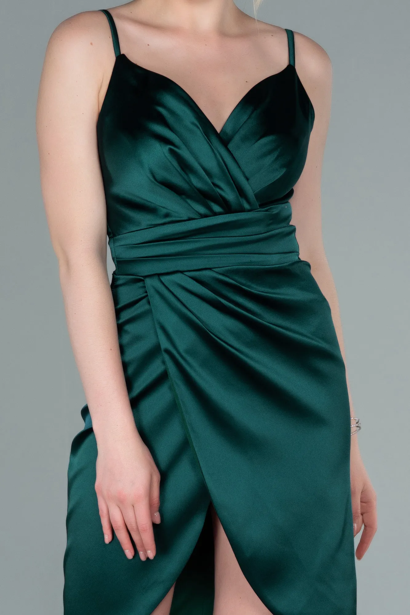 Emerald Green-Short Satin Invitation Dress ABK1081