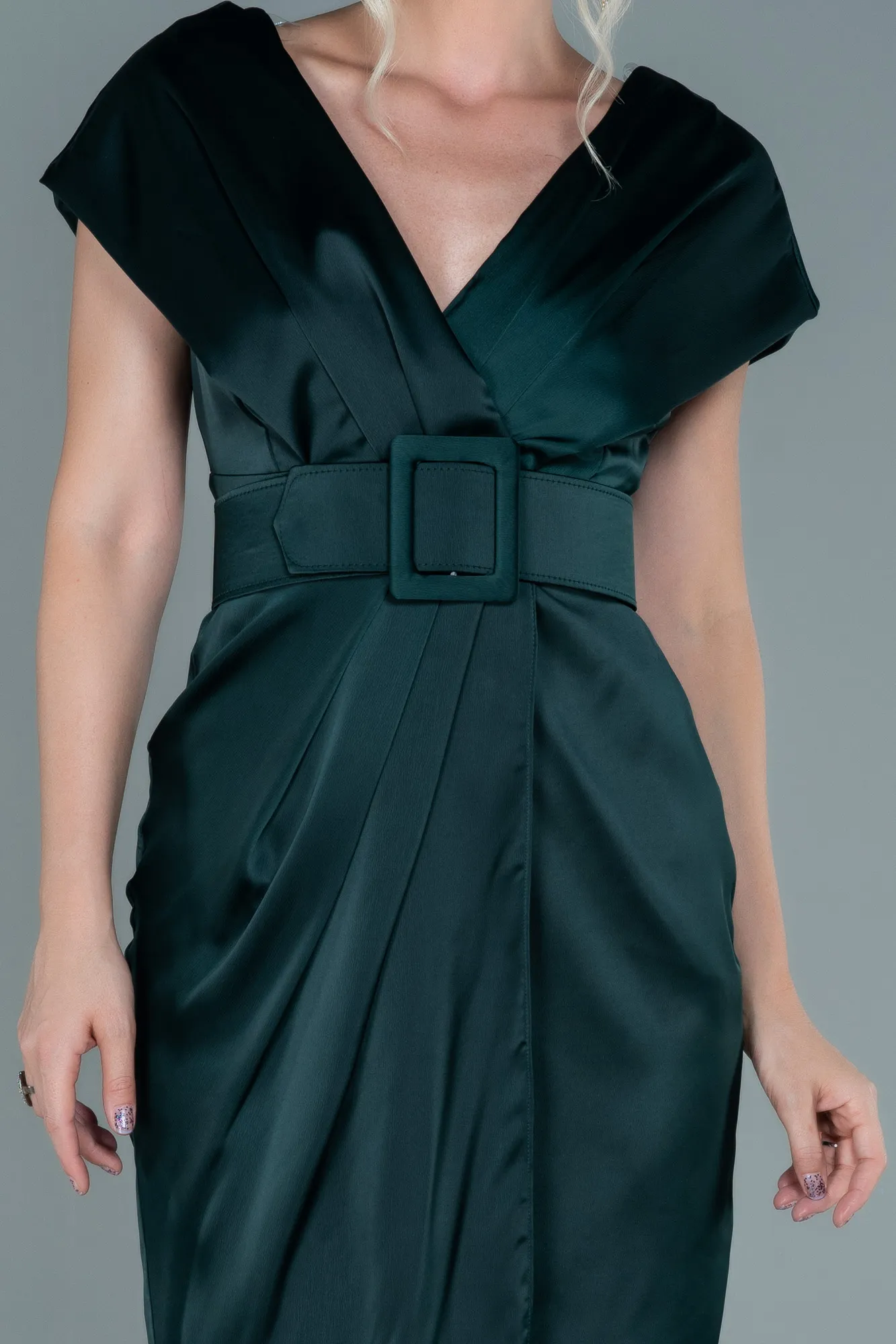Emerald Green-Short Satin Invitation Dress ABK1107