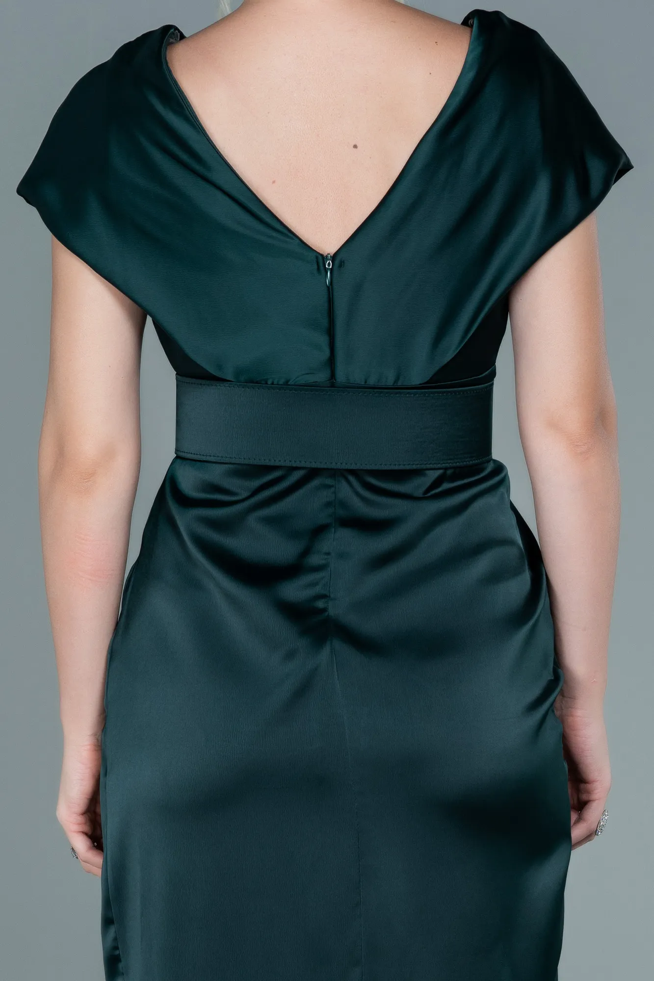 Emerald Green-Short Satin Invitation Dress ABK1107