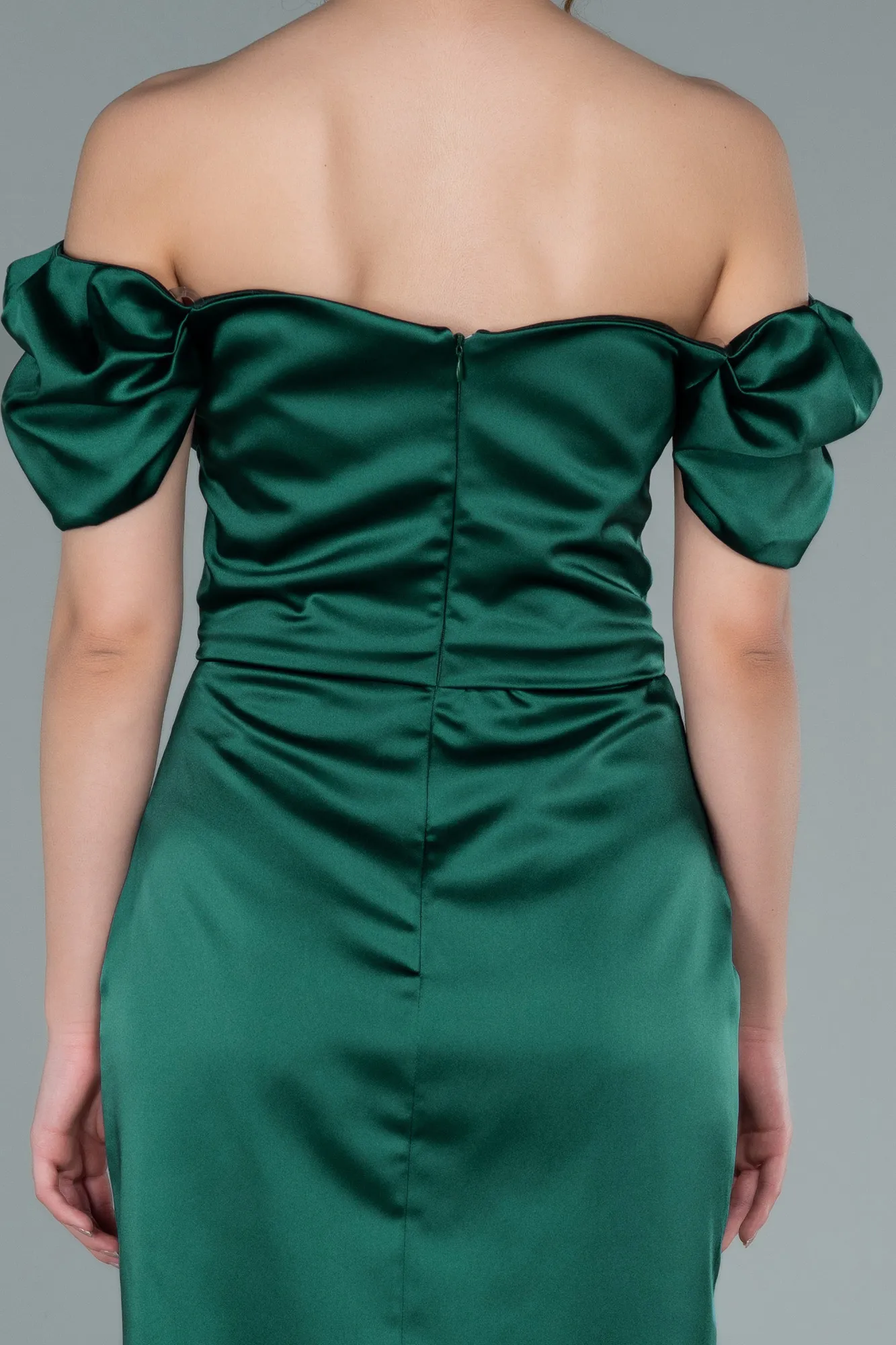 Emerald Green-Short Satin Invitation Dress ABK1394