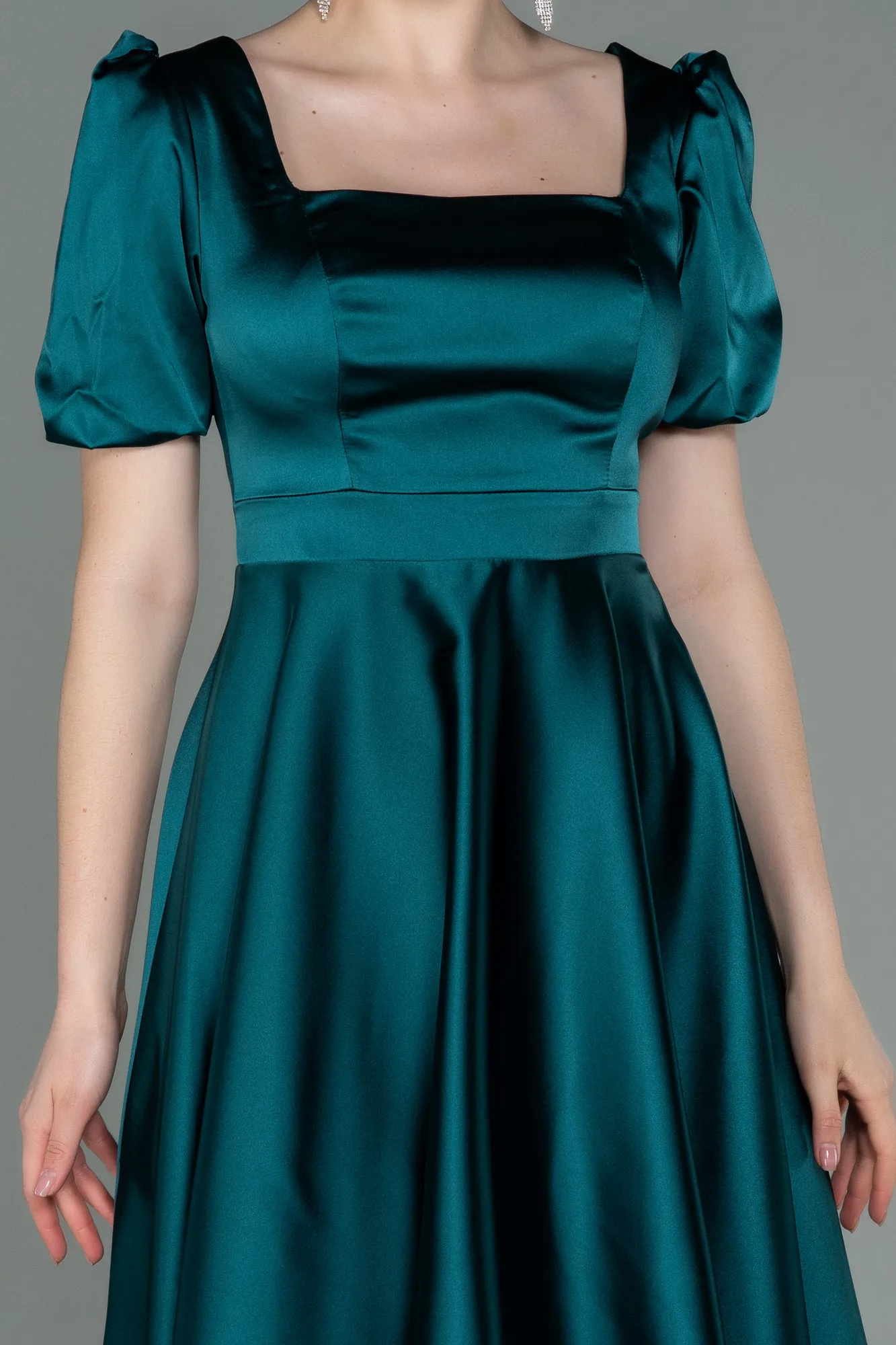 Emerald Green-Short Satin Invitation Dress ABK1792