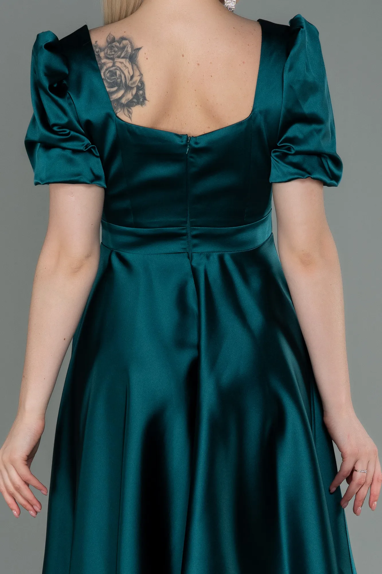 Emerald Green-Short Satin Invitation Dress ABK1792