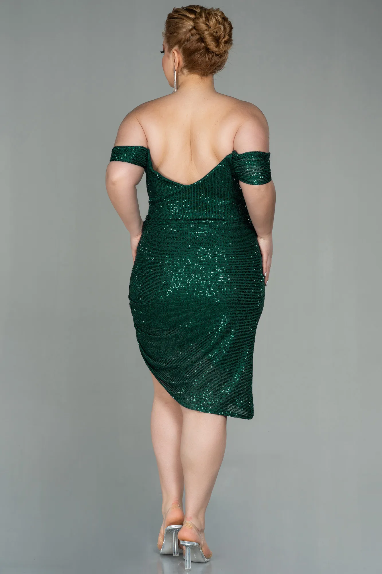 Emerald Green-Short Scaly Plus Size Evening Dress ABK1603