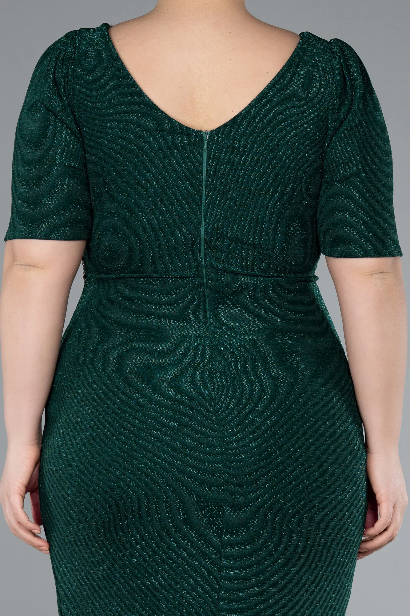 Emerald Green-Short Sleeve Midi Plus Size Evening Dress ABK2303