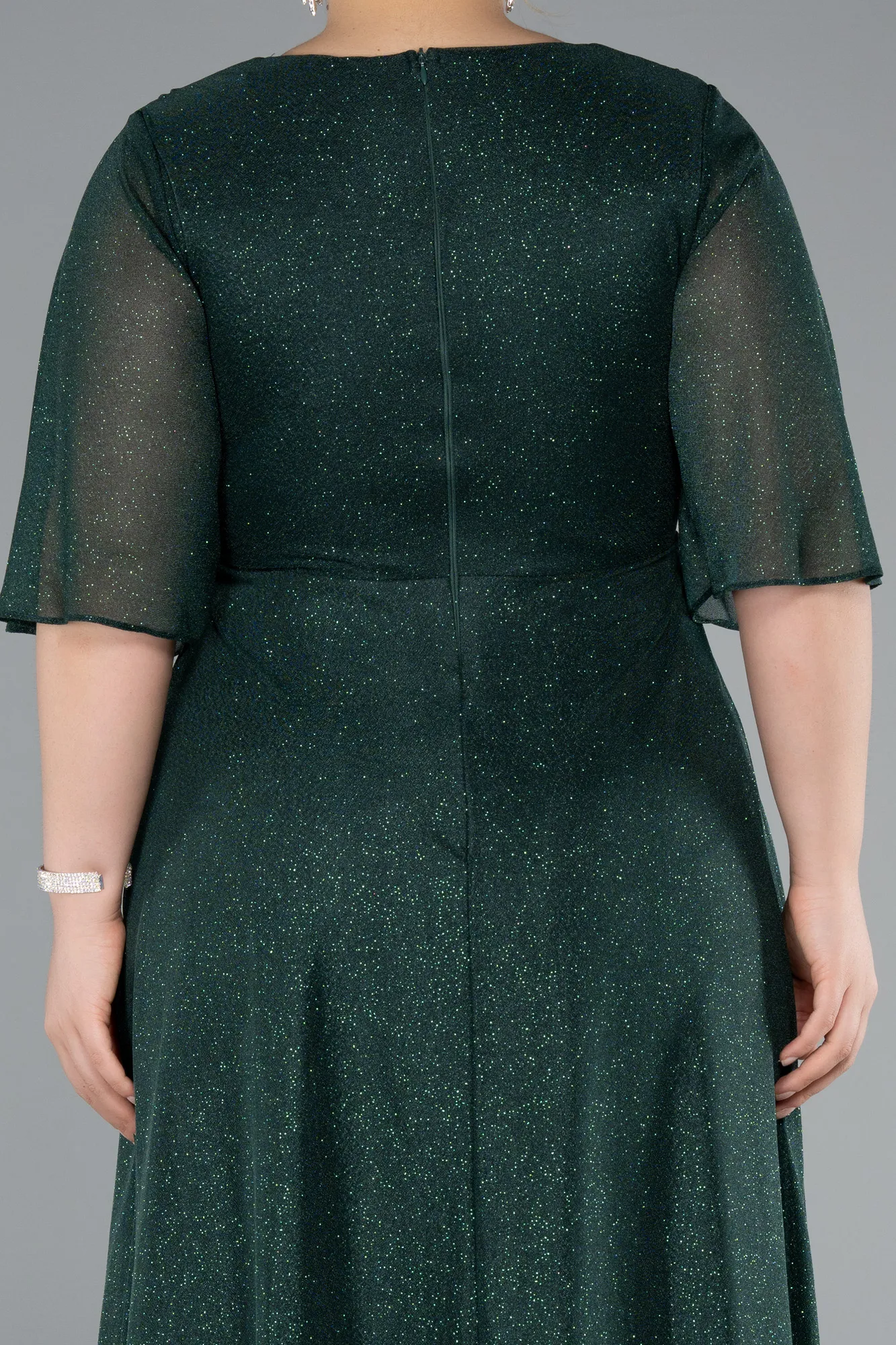 Emerald Green-Short Sleeve V Neck Long Glittery Plus Size Evening Dress ABU4887