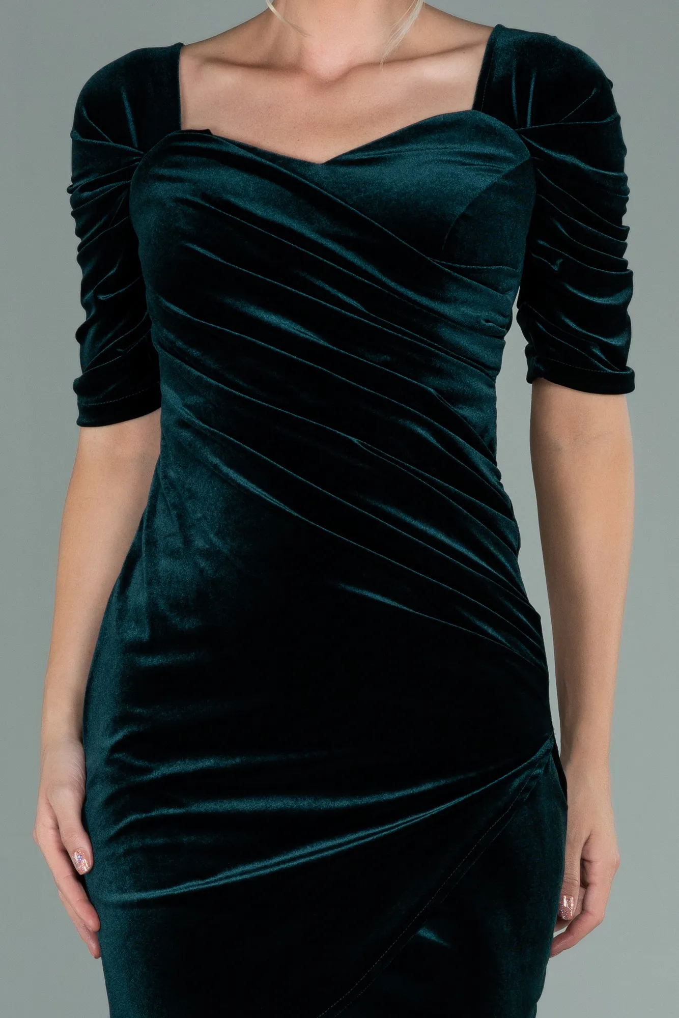 Emerald Green-Short Velvet Invitation Dress ABK1140