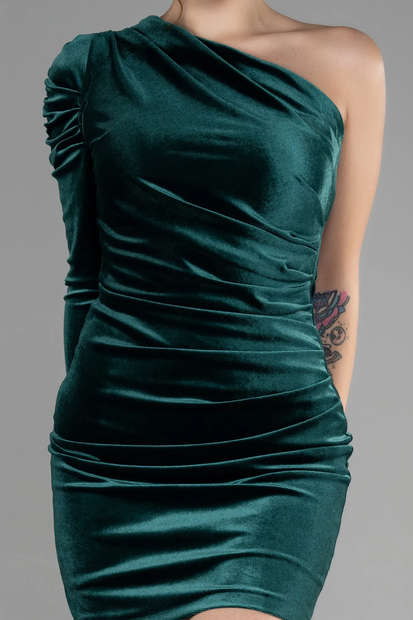 Emerald Green-Short Velvet Invitation Dress ABK1886