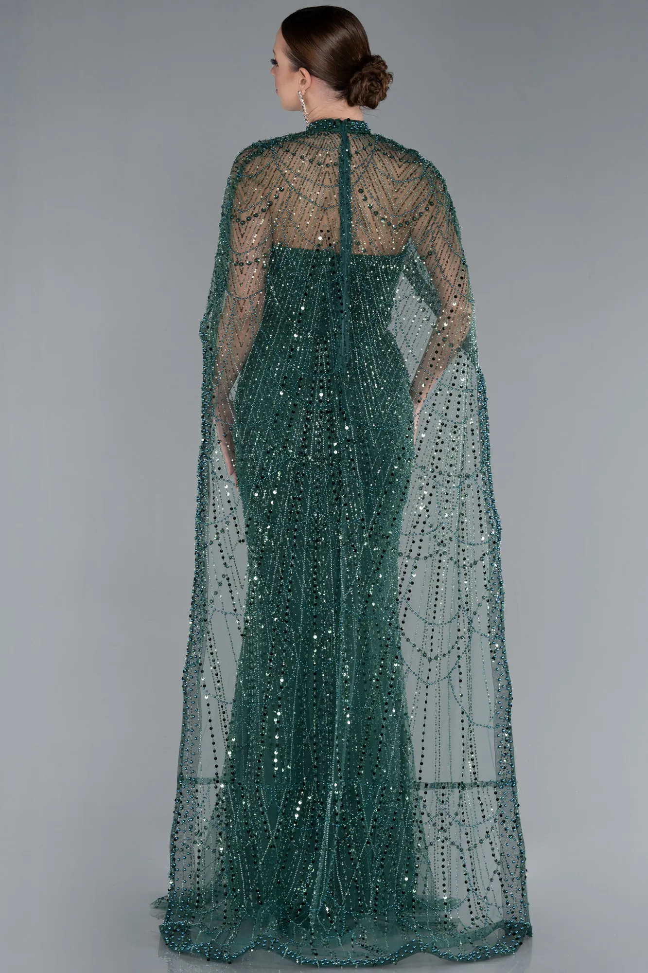 Emerald Green-Strapless Shawl Stoned Long Evening Gown ABU4517
