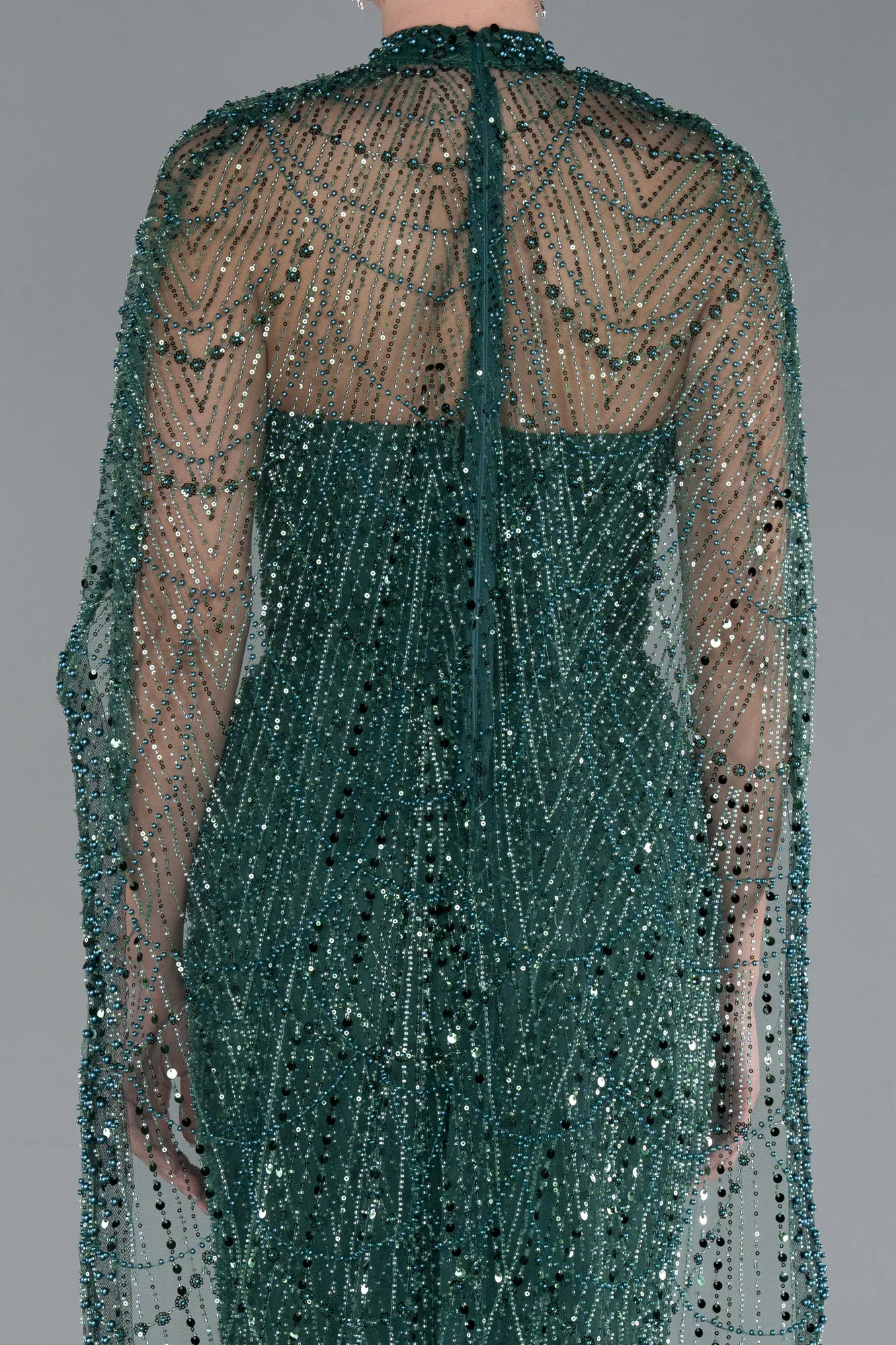 Emerald Green-Strapless Shawl Stoned Long Evening Gown ABU4517