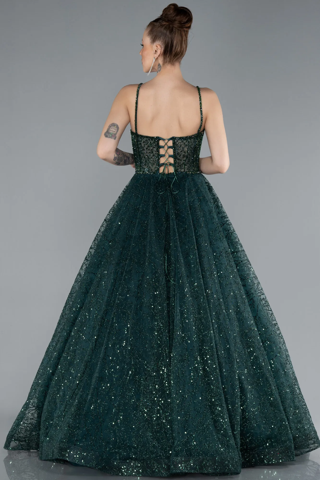 Emerald Green-Strappy Glitter Long Ball Gown ABU3839