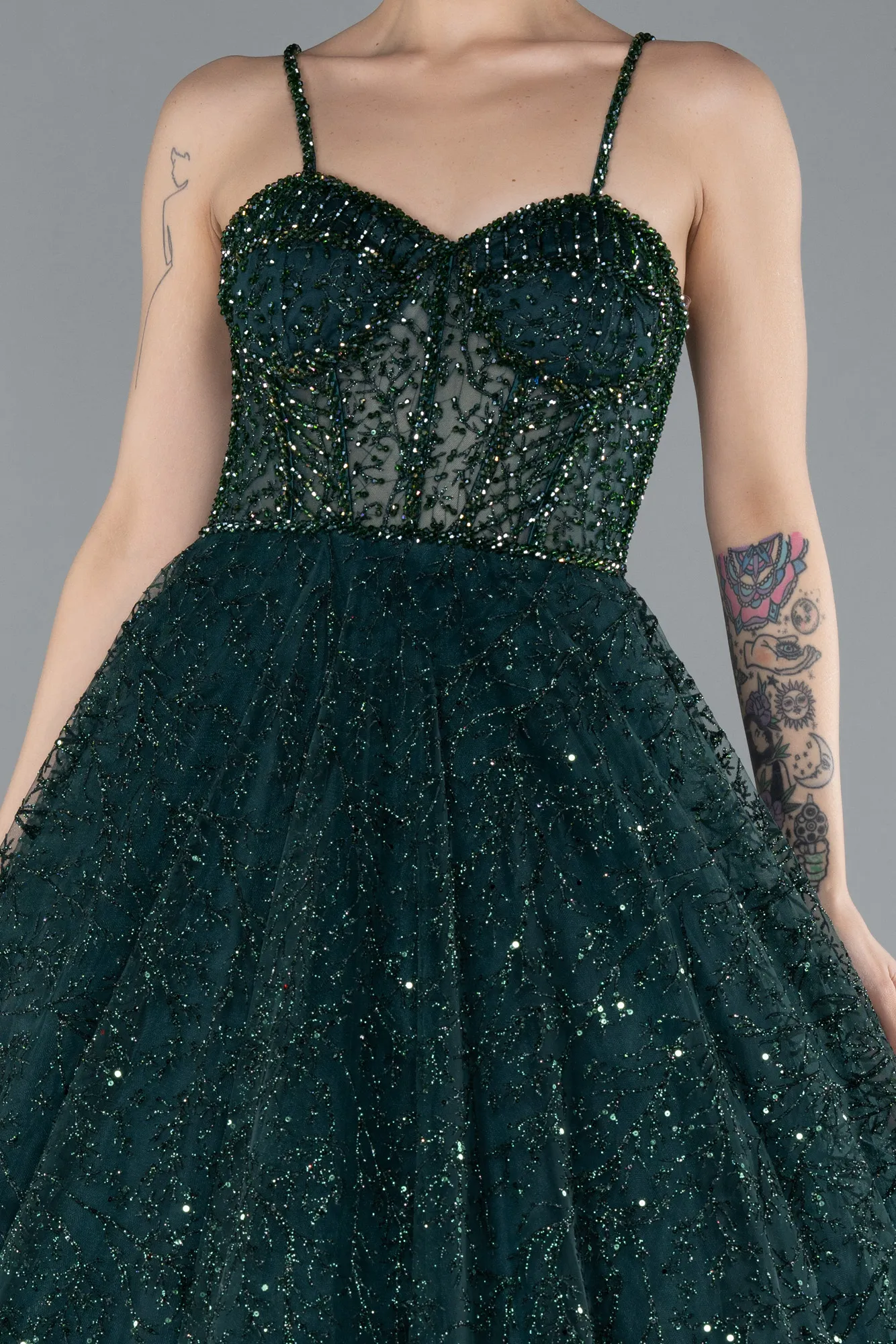 Emerald Green-Strappy Glitter Long Ball Gown ABU3839