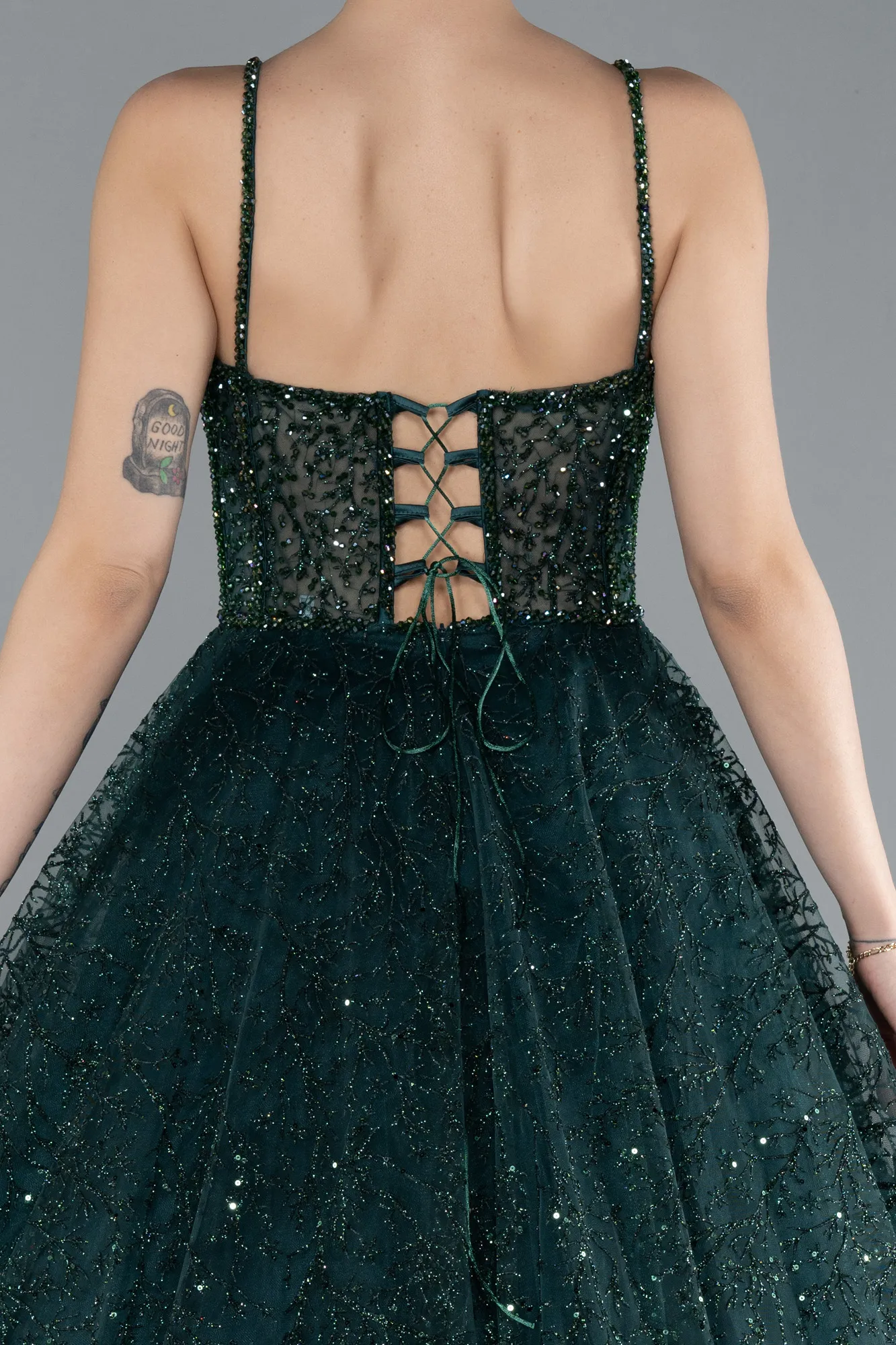 Emerald Green-Strappy Glitter Long Ball Gown ABU3839