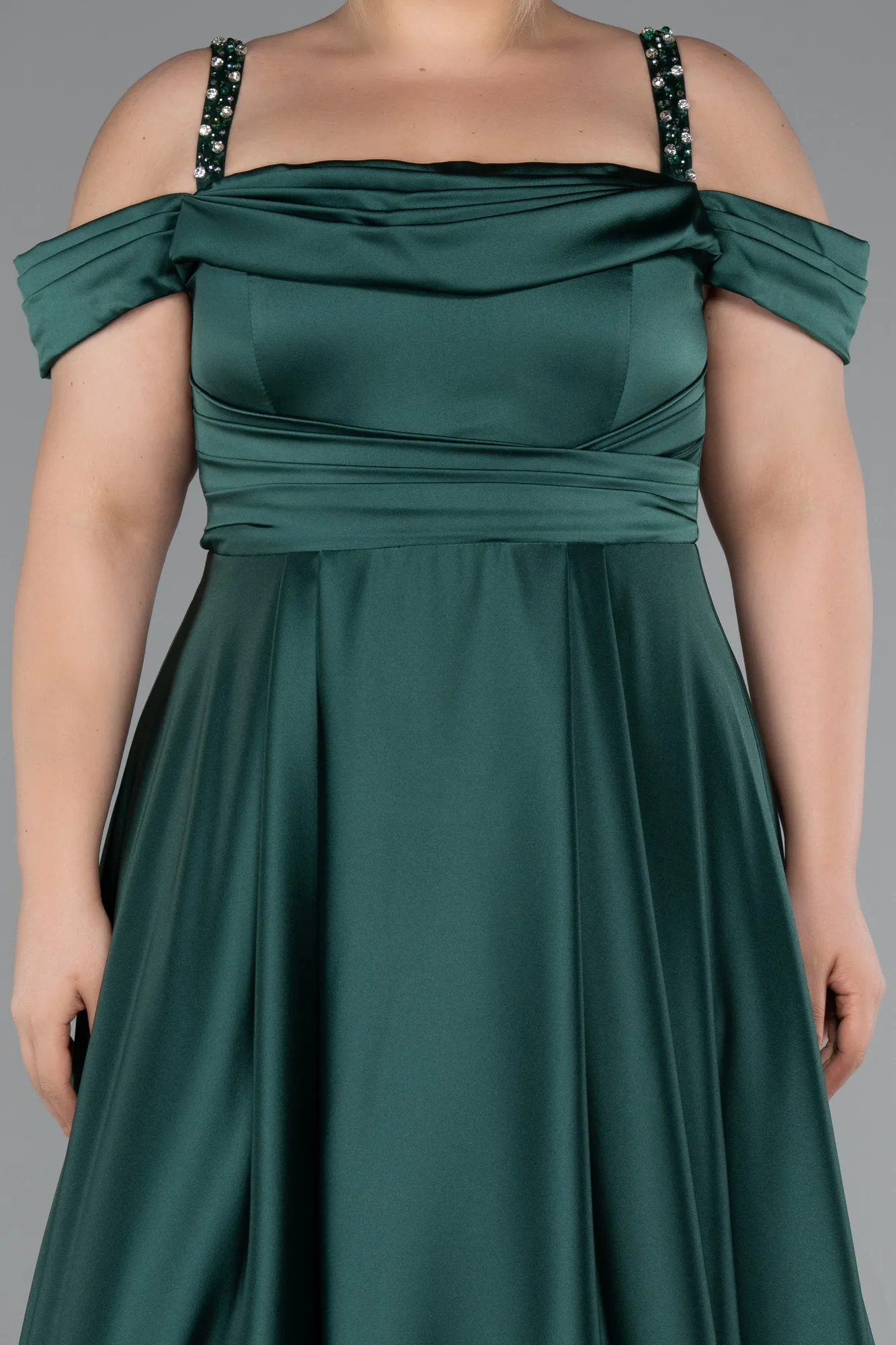 Emerald Green-Strappy Long Satin Plus Size Engagement Dress ABU4207