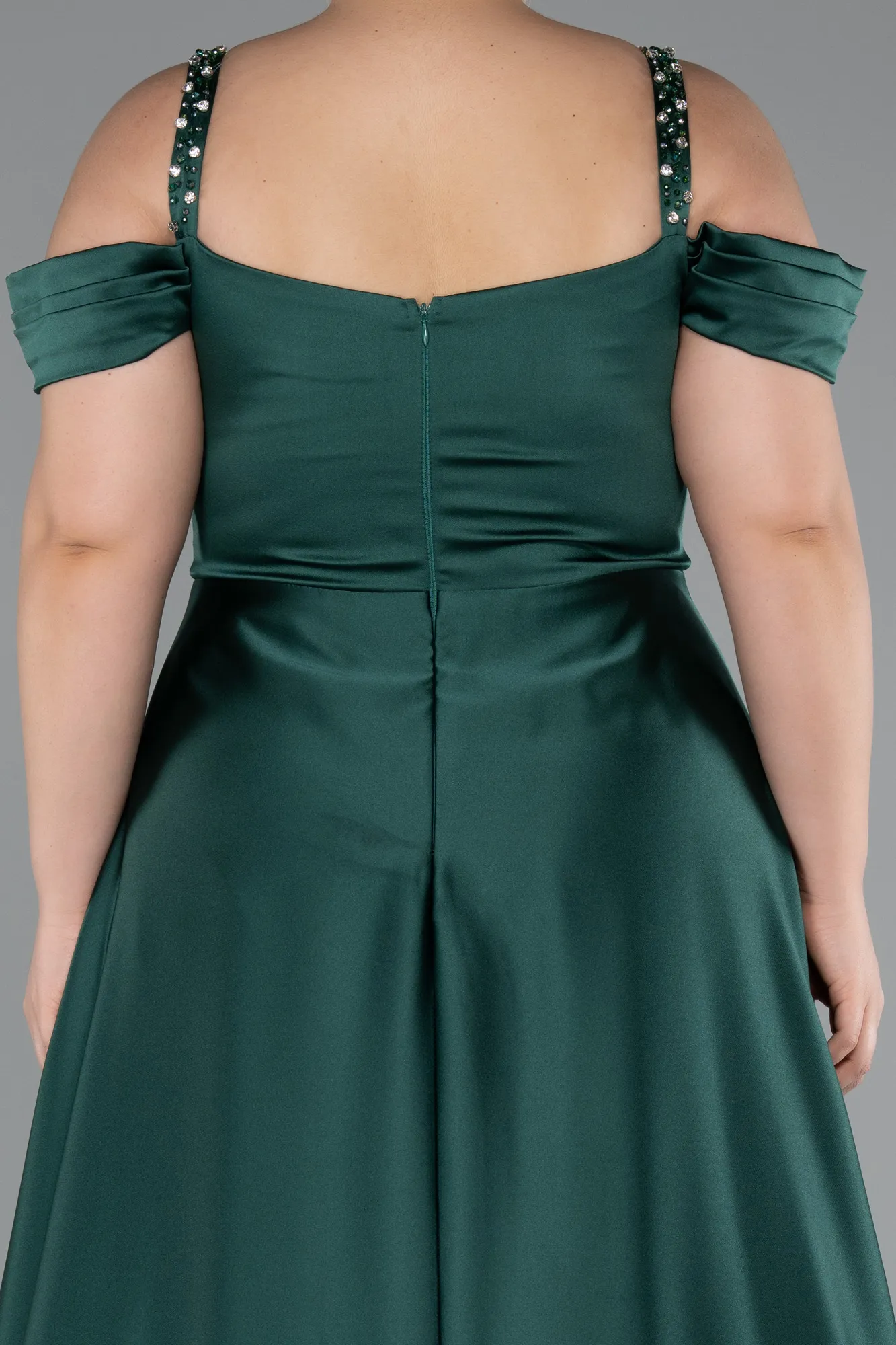 Emerald Green-Strappy Long Satin Plus Size Engagement Dress ABU4207