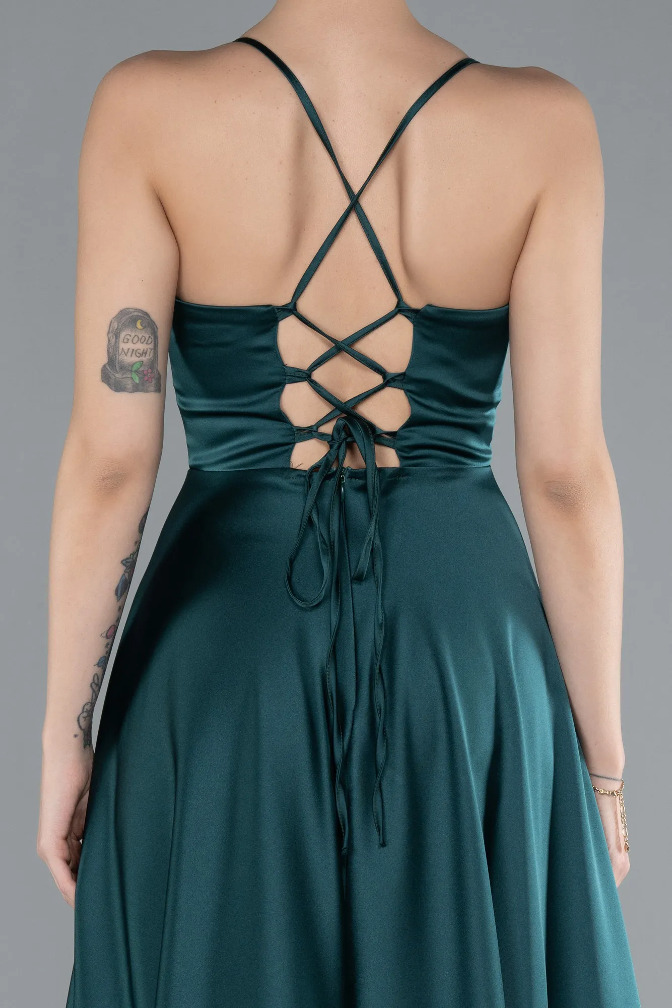 Emerald Green-Strappy Long Satin Prom Dress ABU4684