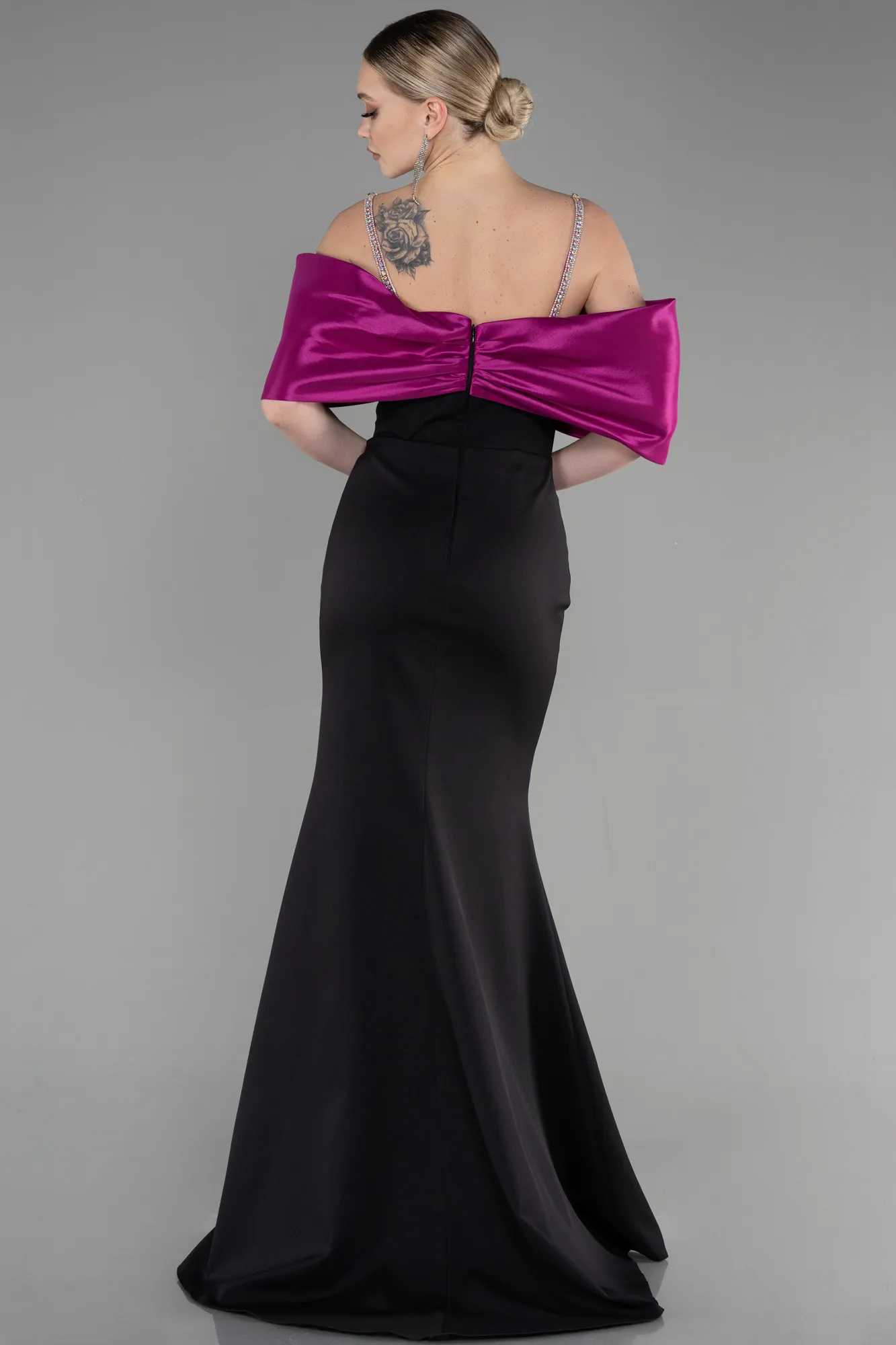 Fuchsia-Black-Long Evening Dress ABU3601