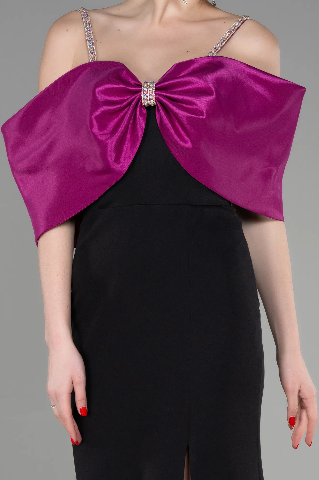 Fuchsia-Black-Long Evening Dress ABU3601