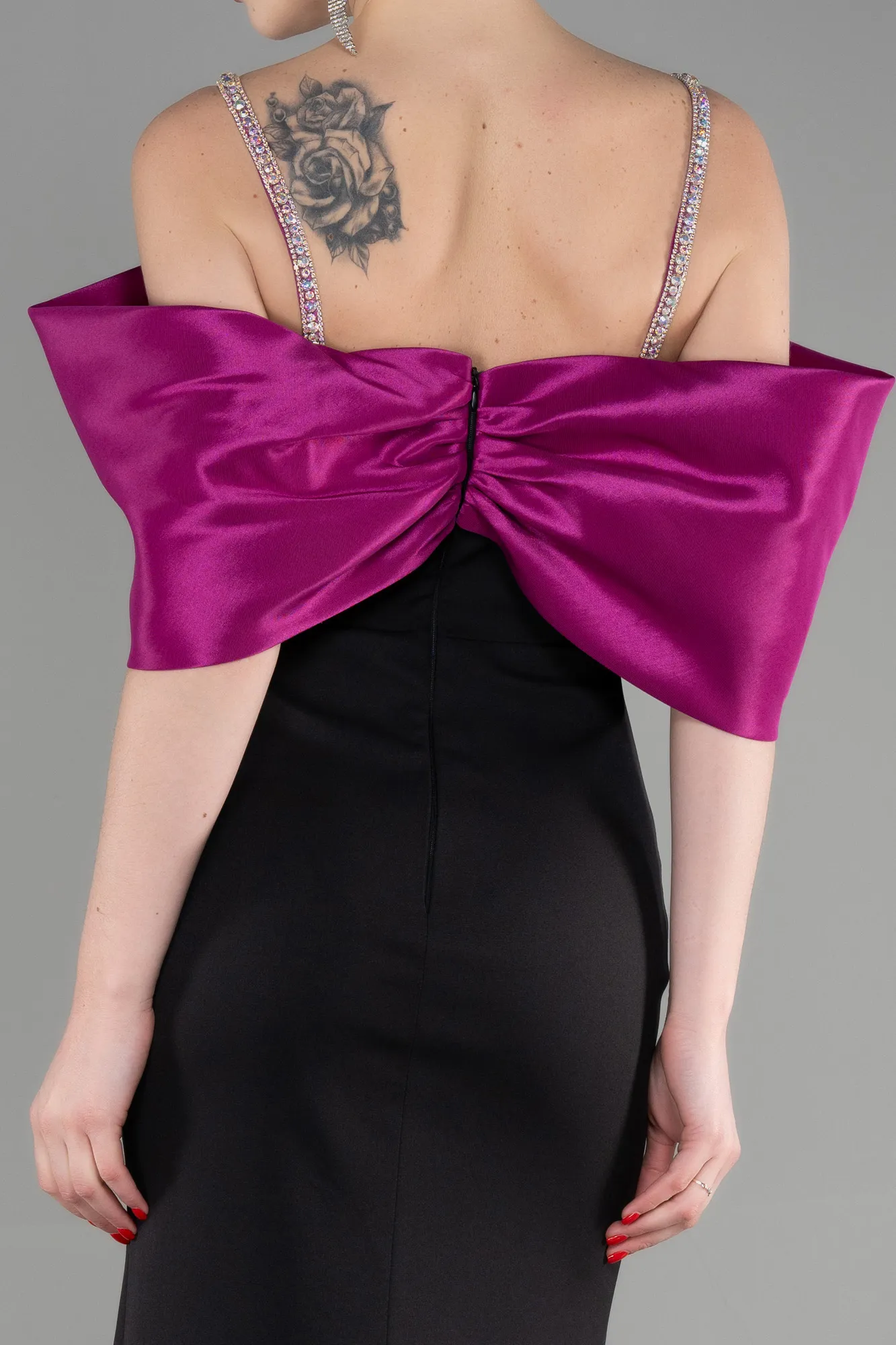 Fuchsia-Black-Long Evening Dress ABU3601