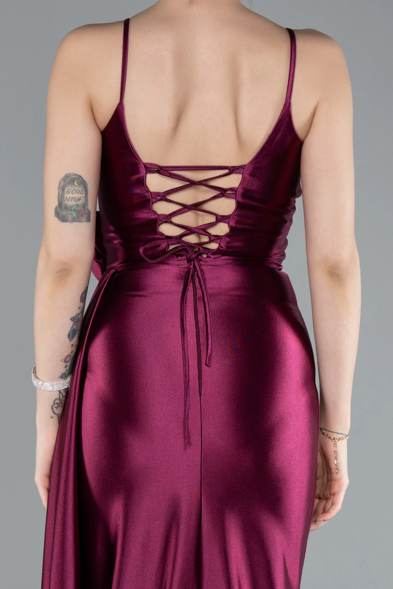 Fuchsia-Back And Leg Cleavage Long Satin Prom Gown ABU4814