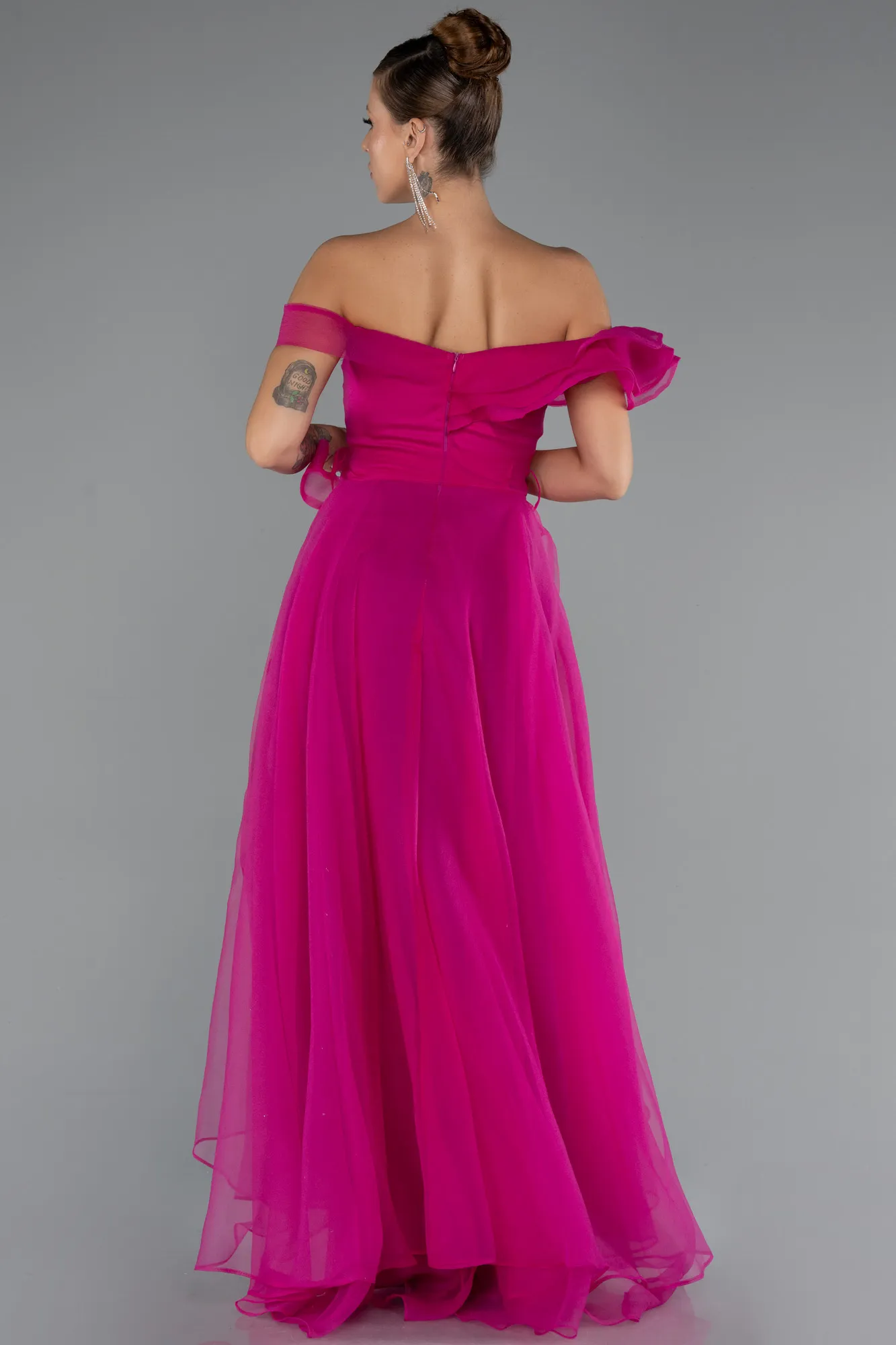 Fuchsia-Front Short Back Long Prom Gown ABO120