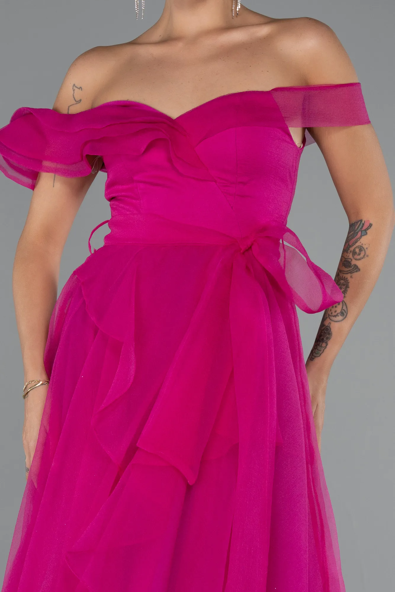 Fuchsia-Front Short Back Long Prom Gown ABO120