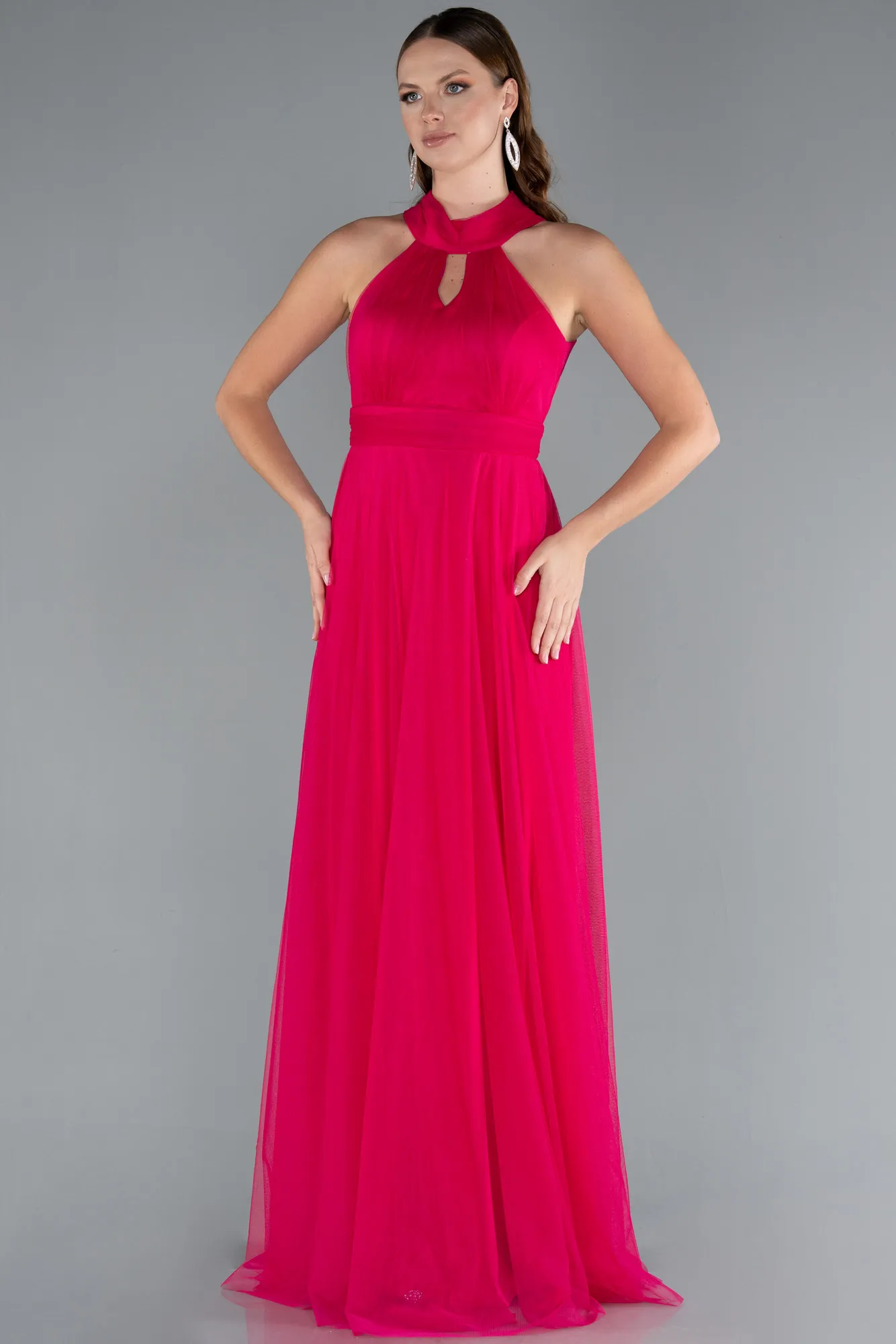 Fuchsia-Halter Neck Long Graduation Prom Dress ABU3252