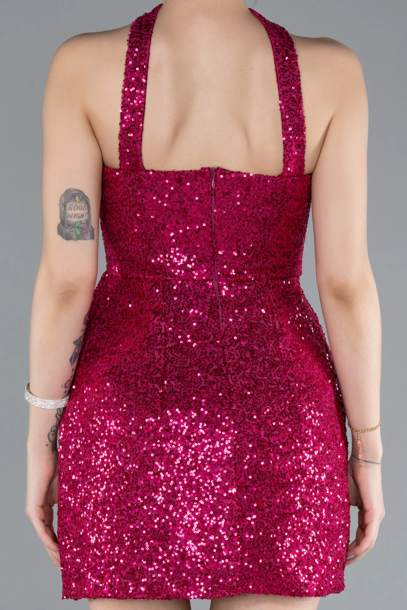 Fuchsia-Halter Neck Mini Sequin Party Dress ABK2201