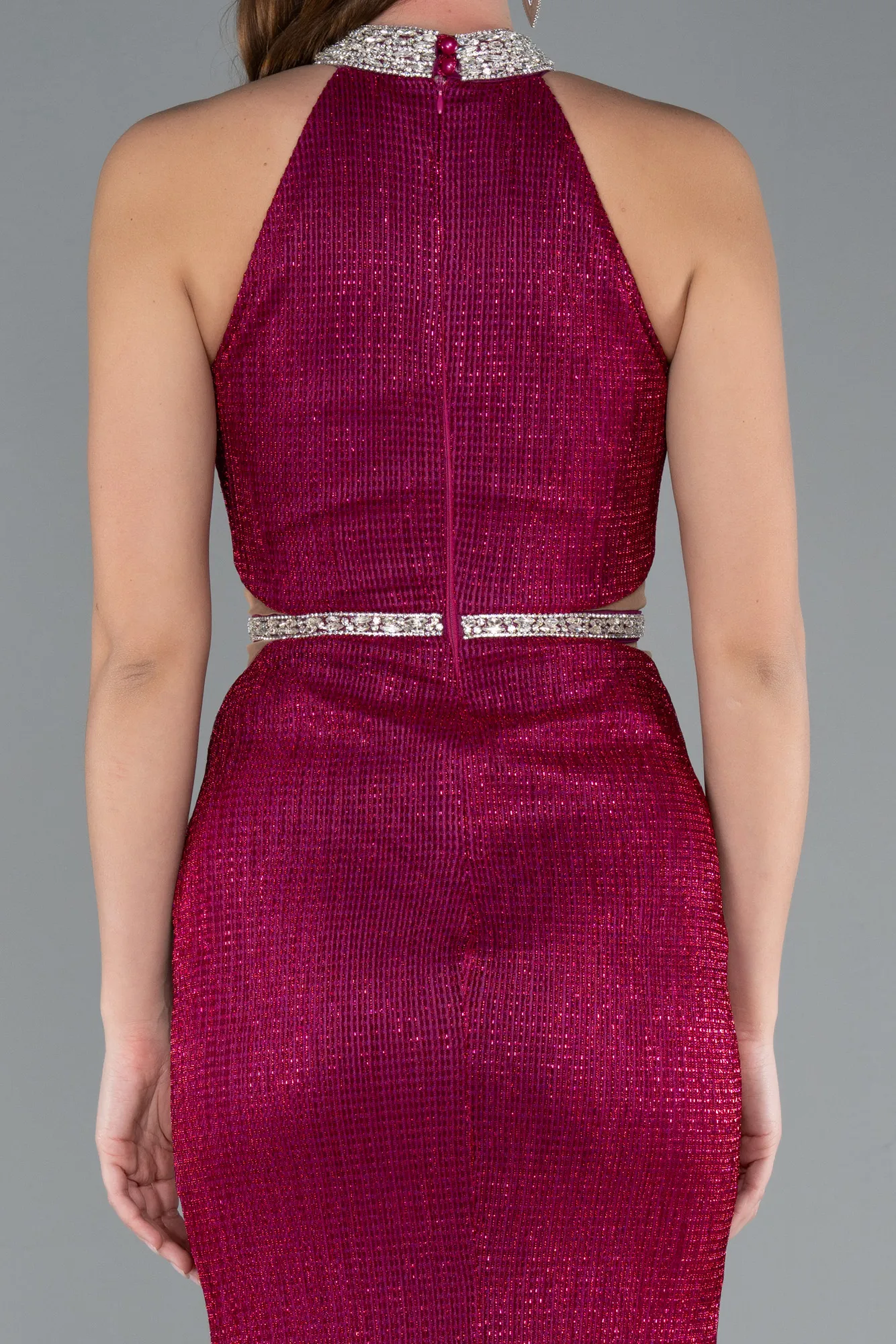 Fuchsia-Halter Neck Slit Long Glitter Mermaid Evening Gown ABU4766