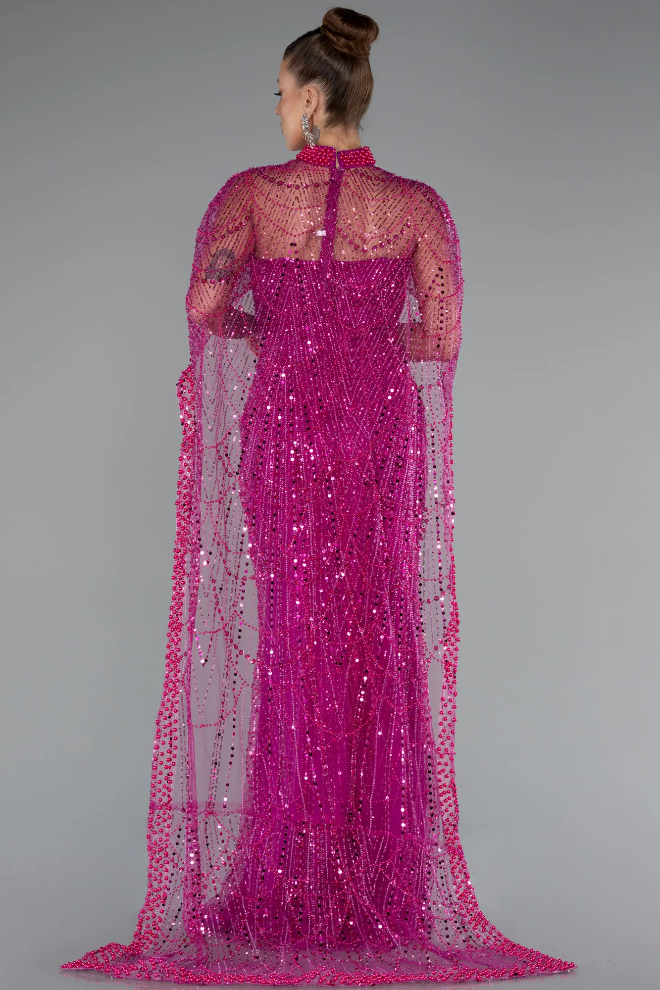 Fuchsia-Long Beaded Evening Dress ABU5141