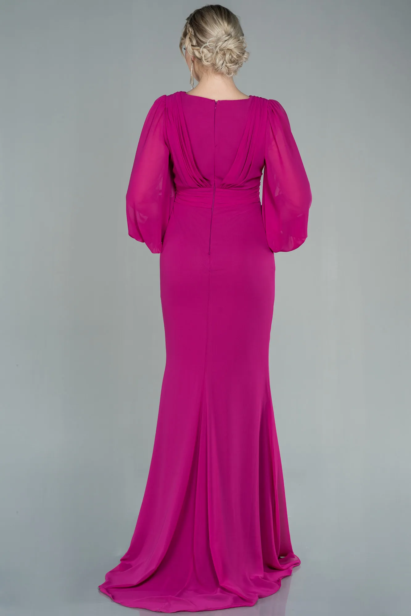 Fuchsia-Long Chiffon Evening Dress ABU2818