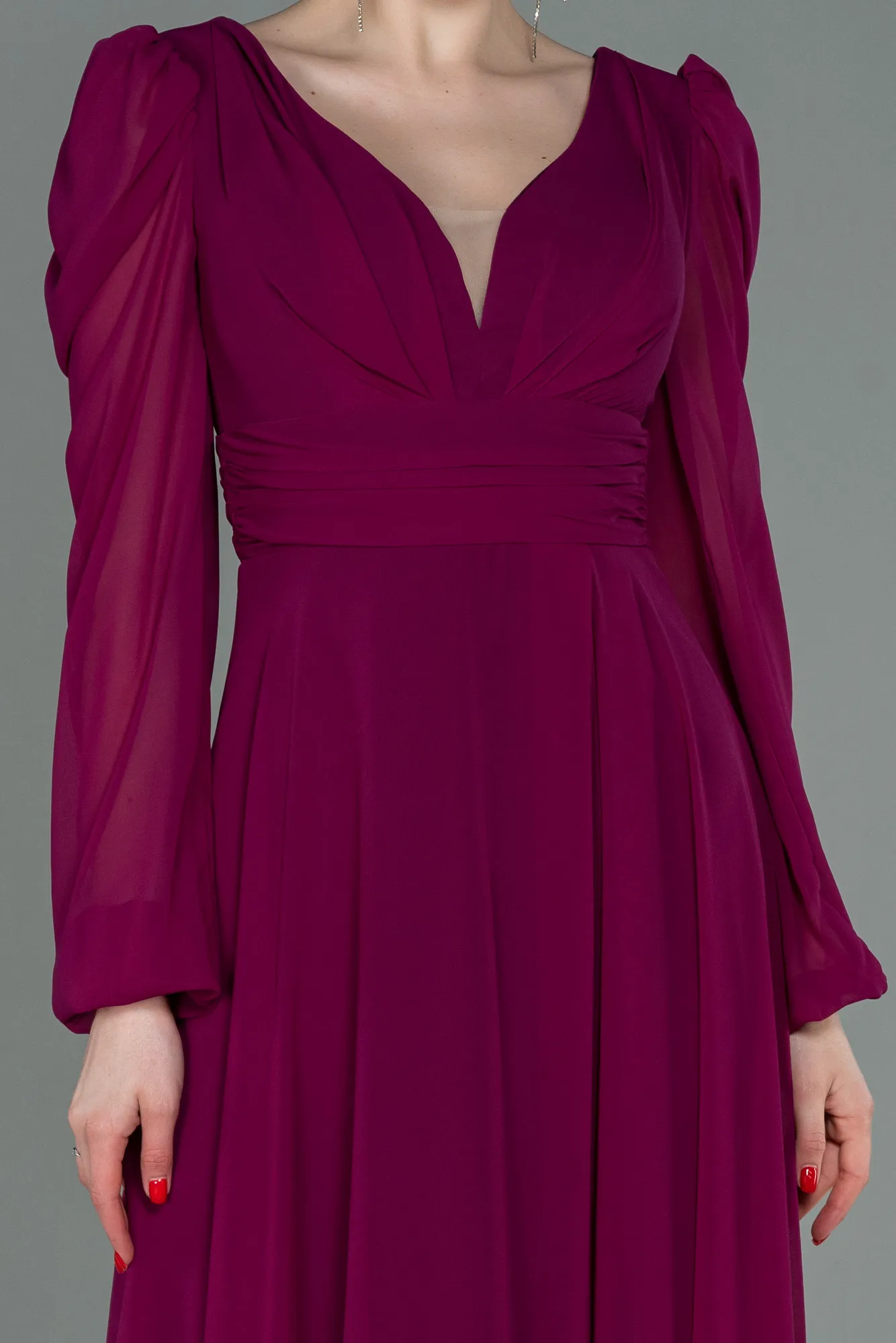 Fuchsia-Long Chiffon Evening Dress ABU3085