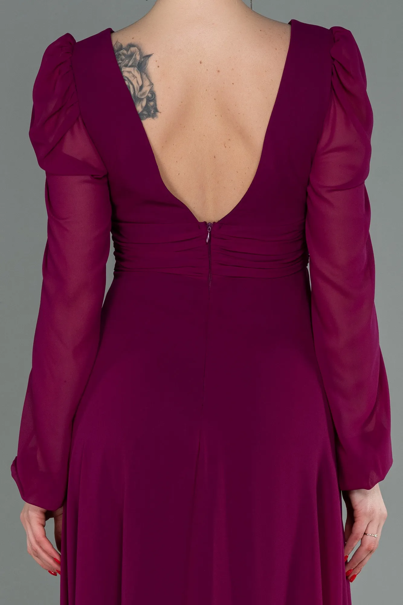 Fuchsia-Long Chiffon Evening Dress ABU3085