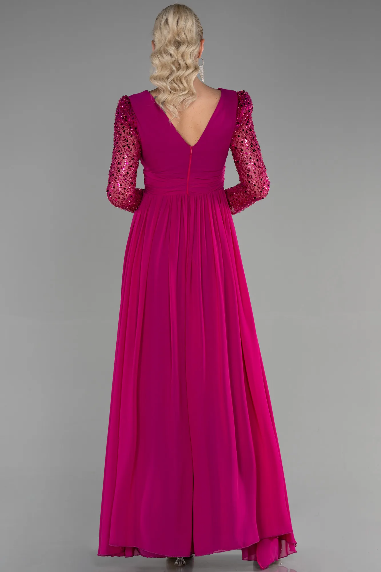 Fuchsia-Long Chiffon Evening Dress ABU3262
