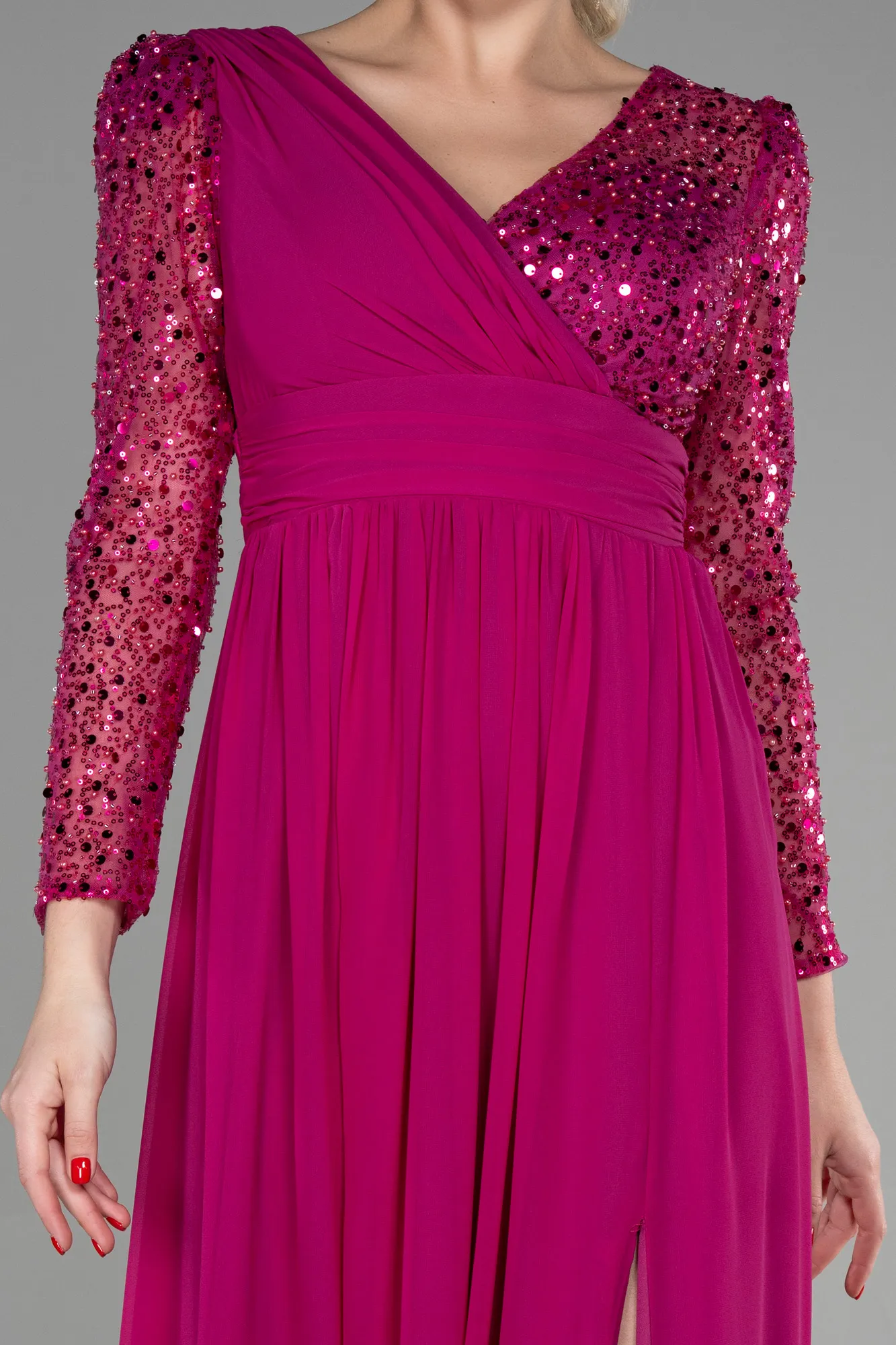 Fuchsia-Long Chiffon Evening Dress ABU3262