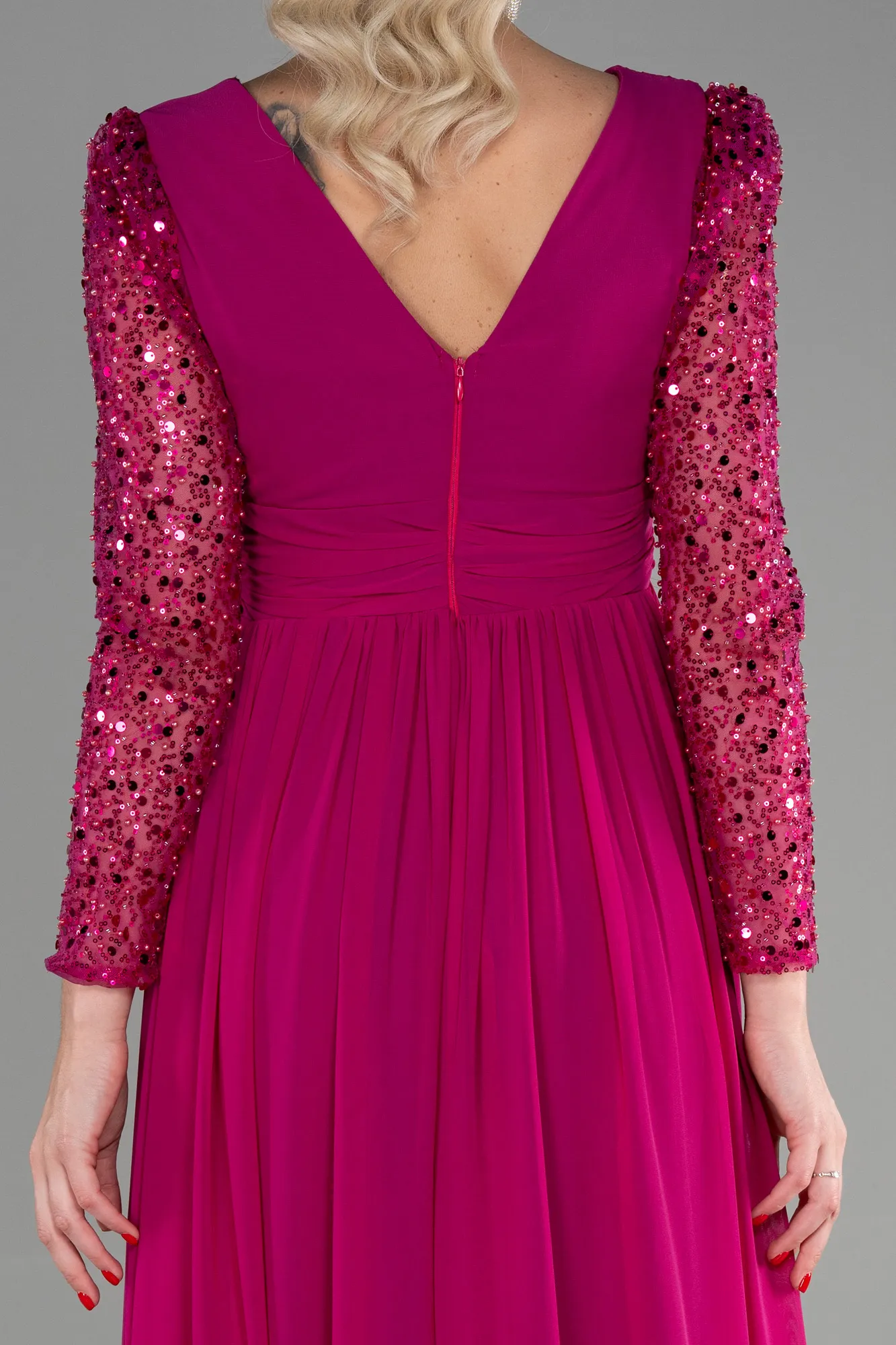Fuchsia-Long Chiffon Evening Dress ABU3262