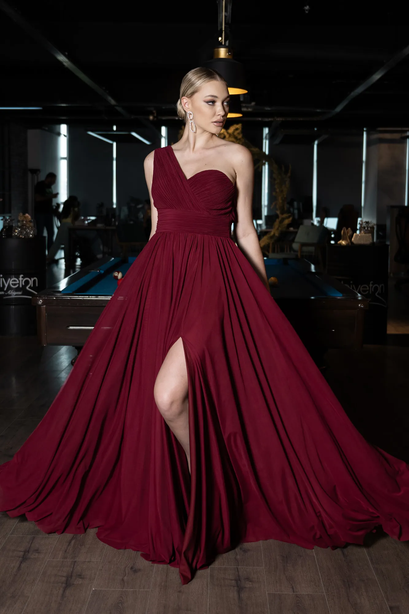 Fuchsia-Long Chiffon Evening Dress ABU3309