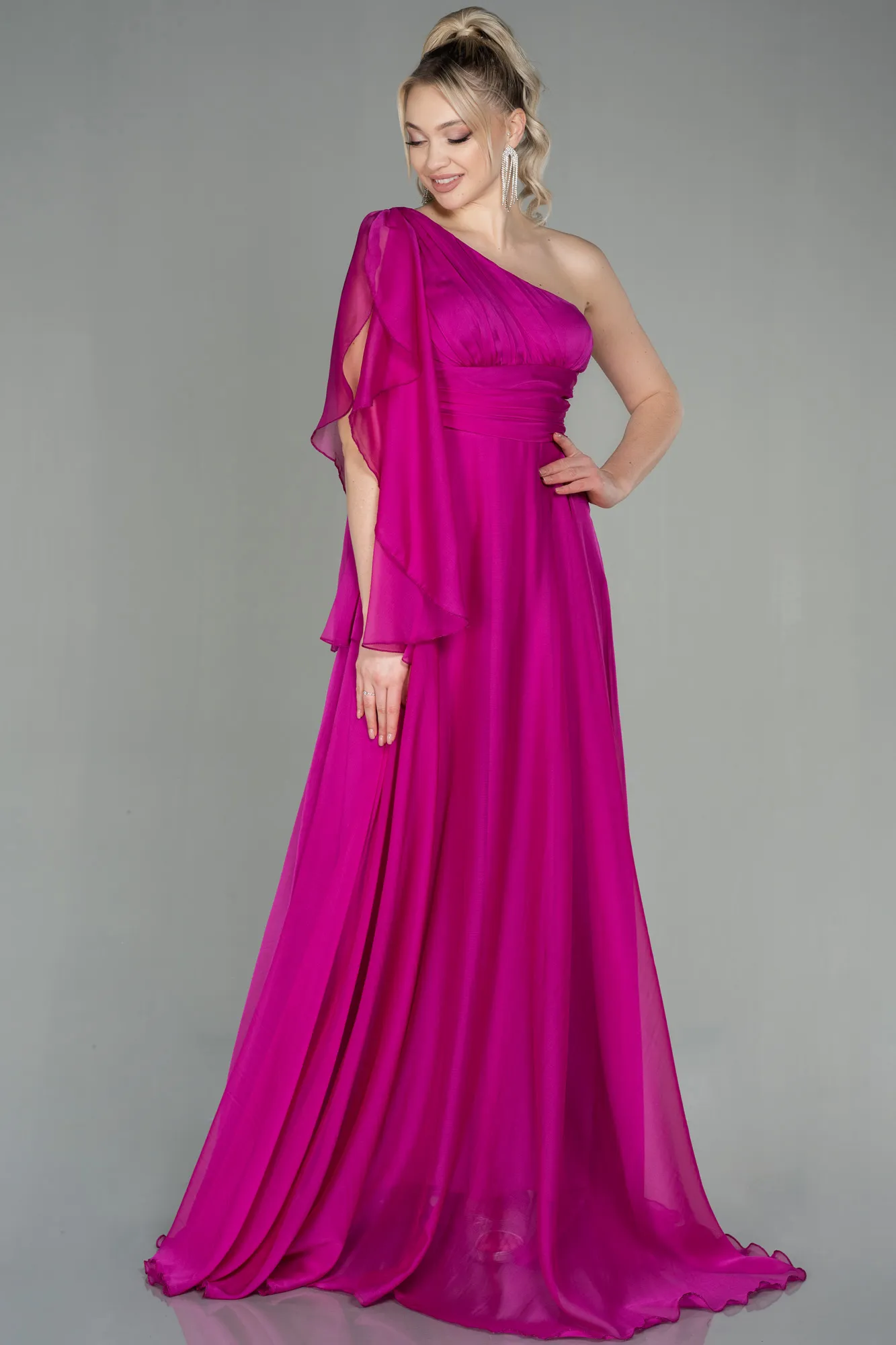 Fuchsia-Long Chiffon Evening Dress ABU3449