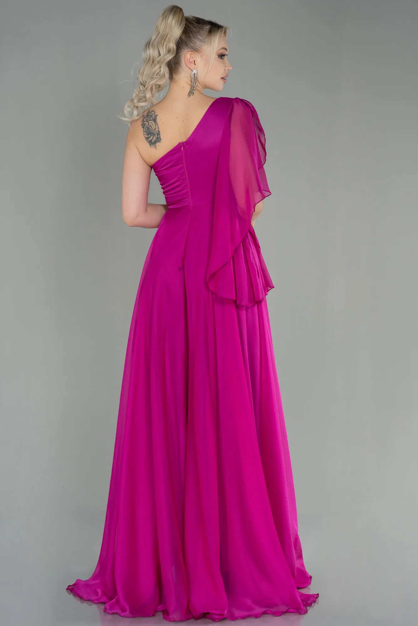 Fuchsia-Long Chiffon Evening Dress ABU3449