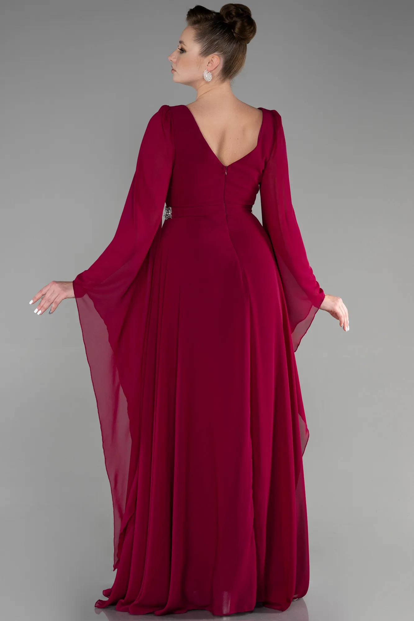 Fuchsia-Long Chiffon Evening Dress ABU3541