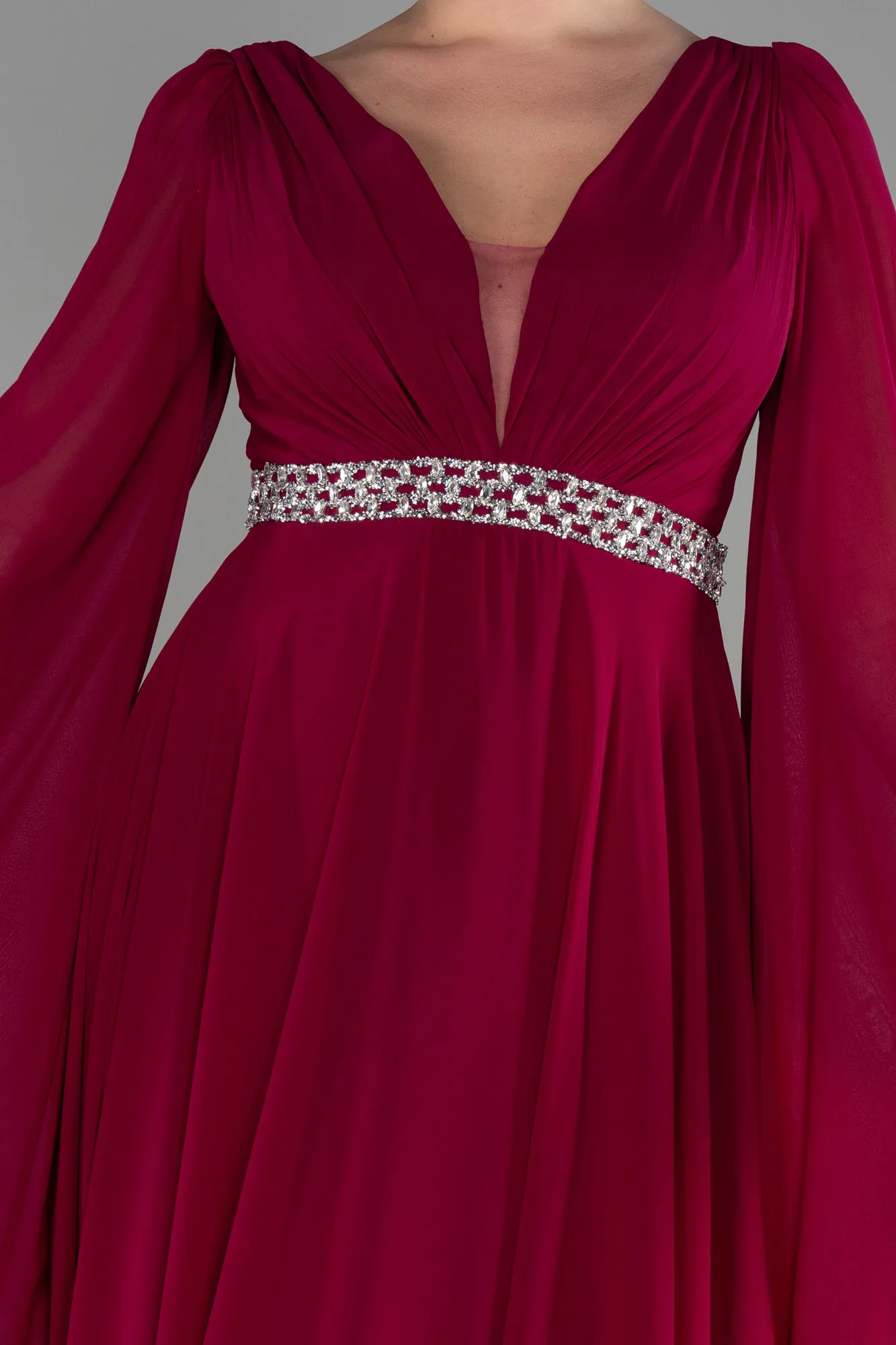 Fuchsia-Long Chiffon Evening Dress ABU3541