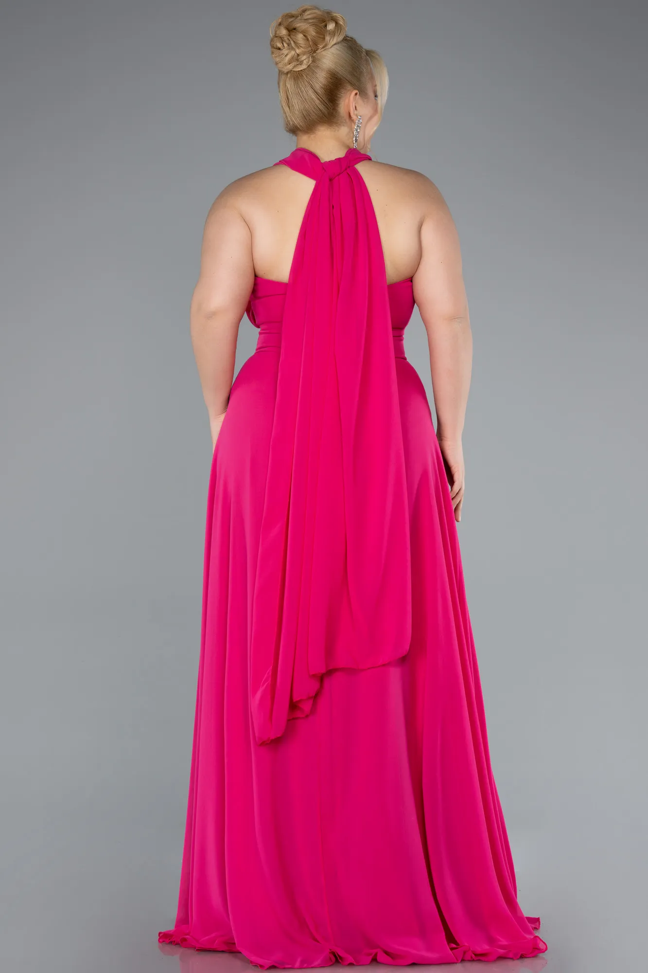 Fuchsia-Long Chiffon Formal Plus Size Dress ABU4951