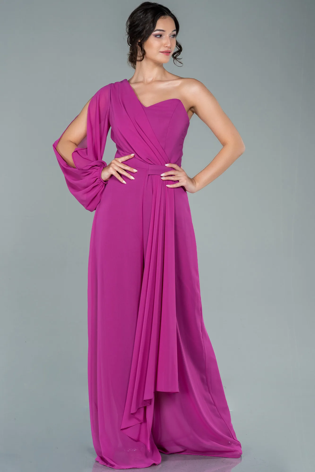 Fuchsia-Long Chiffon Invitation Dress ABT078