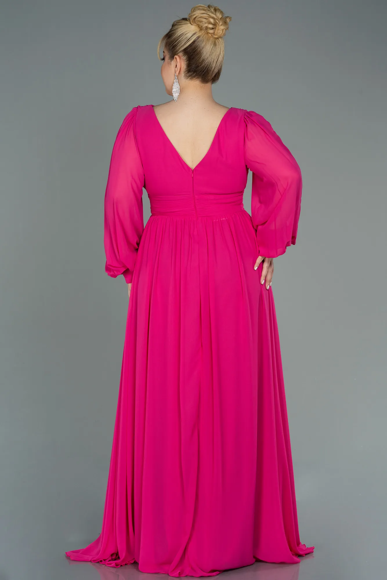 Fuchsia-Long Chiffon Oversized Evening Dress ABU1988