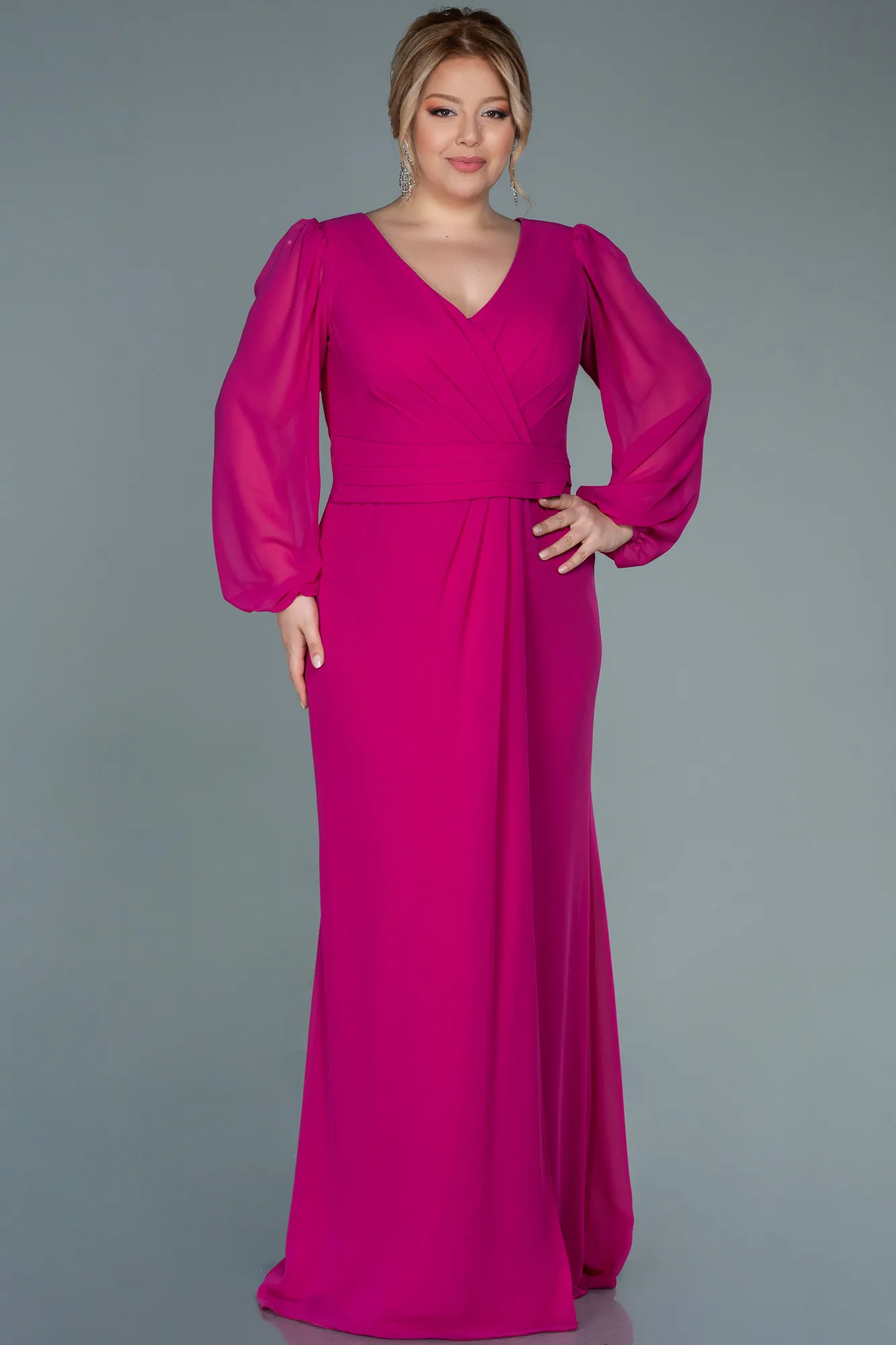 Fuchsia-Long Chiffon Plus Size Evening Dress ABU2763