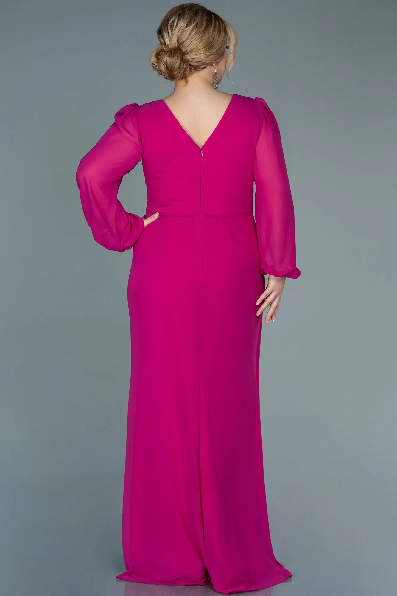Fuchsia-Long Chiffon Plus Size Evening Dress ABU2763