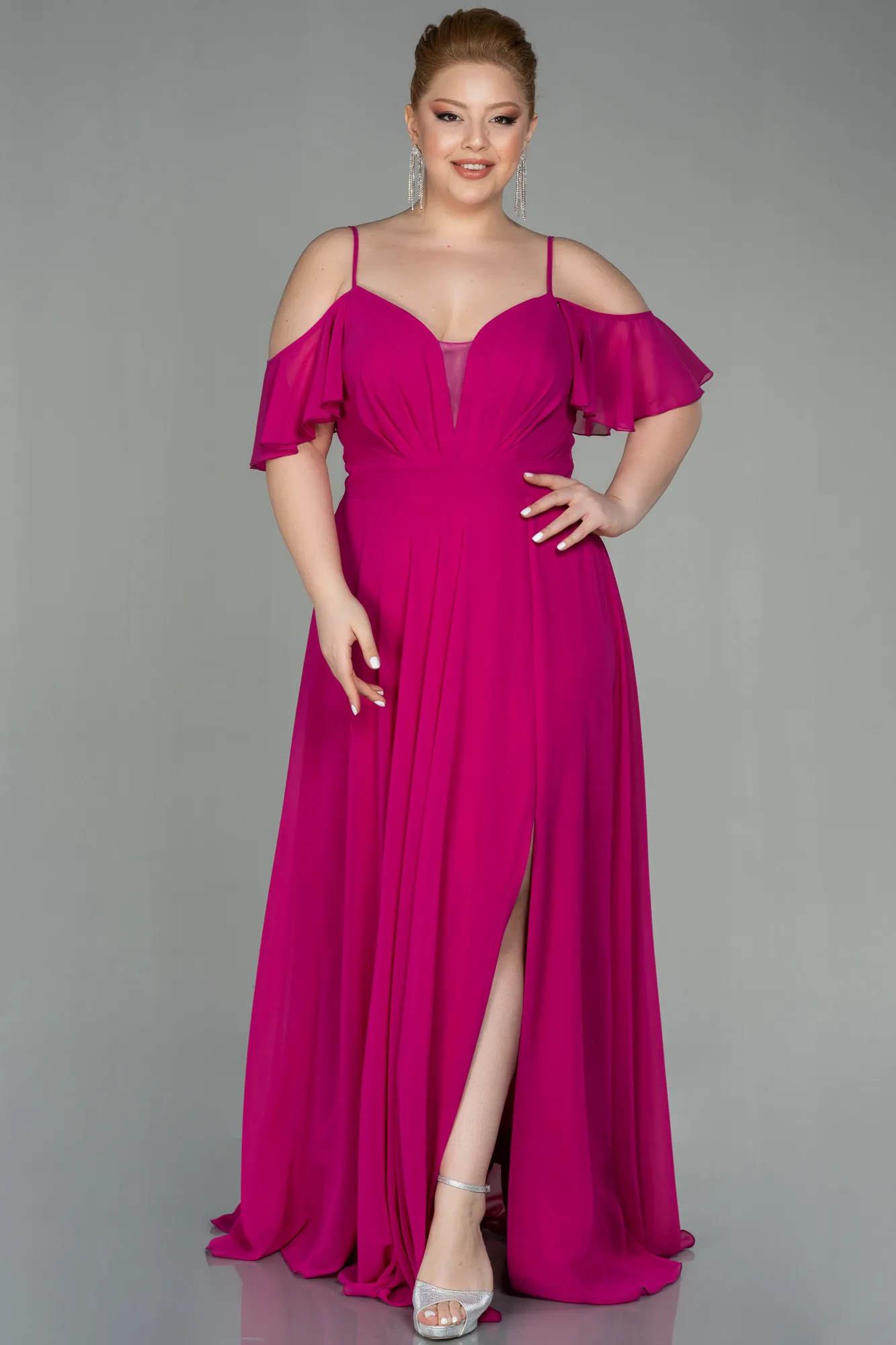 Fuchsia-Long Chiffon Plus Size Evening Dress ABU2875